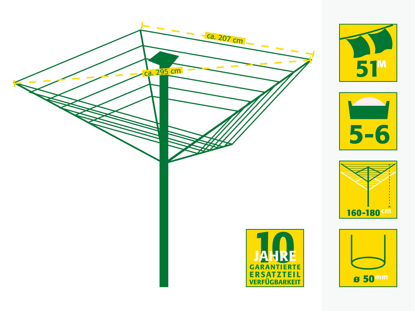 JUWEL clothesline Novaplus 600 Lift (for 5-6 laundry loads, clothes umbrella with protective cover and screw-in ground socket, one-handed automatic, continuously adjustable height) 30091