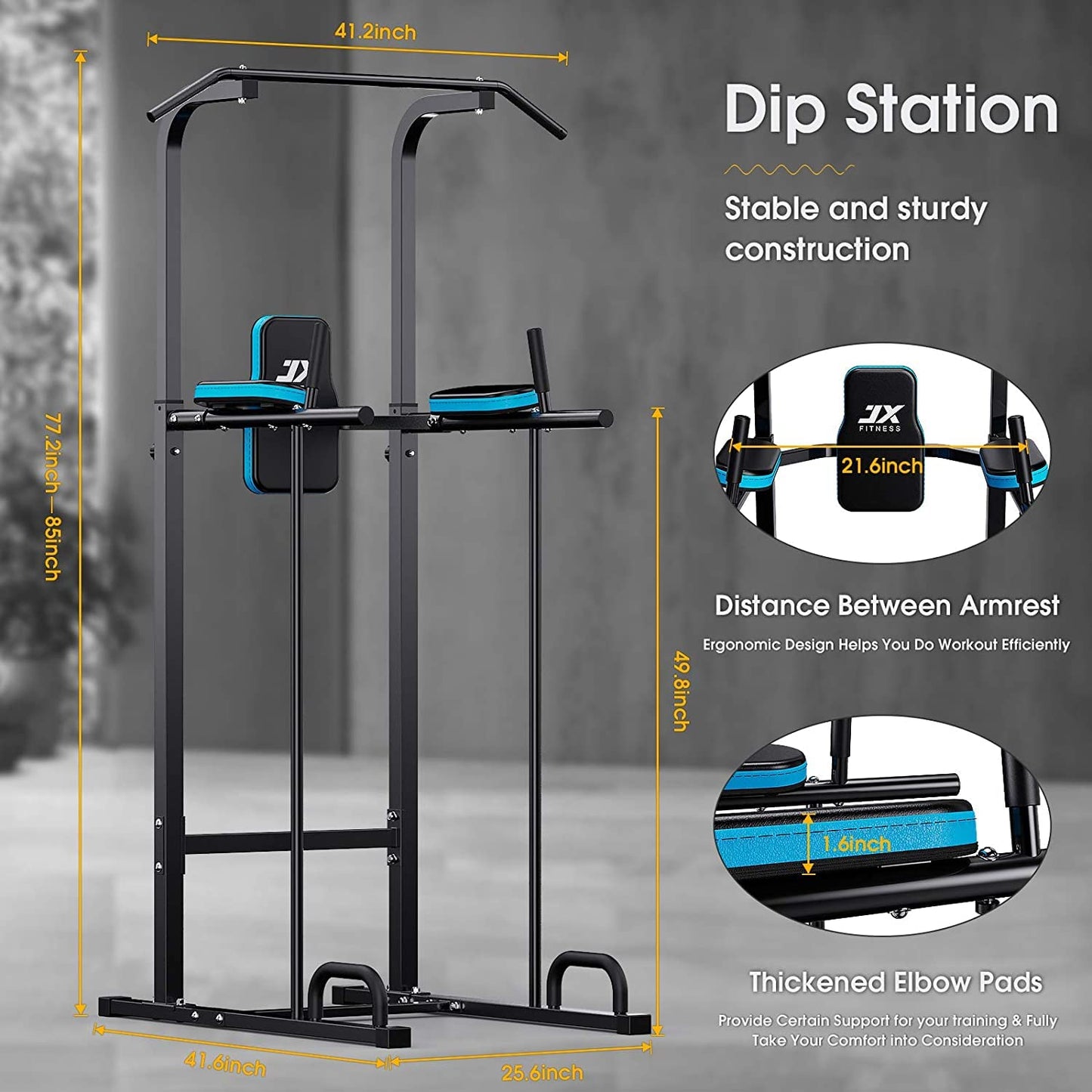 JX FITNESS Power Tower Multifunctional Dip Station Fitness Training Equipment for Pull-up Bar, Push-ups, Abdominal Training