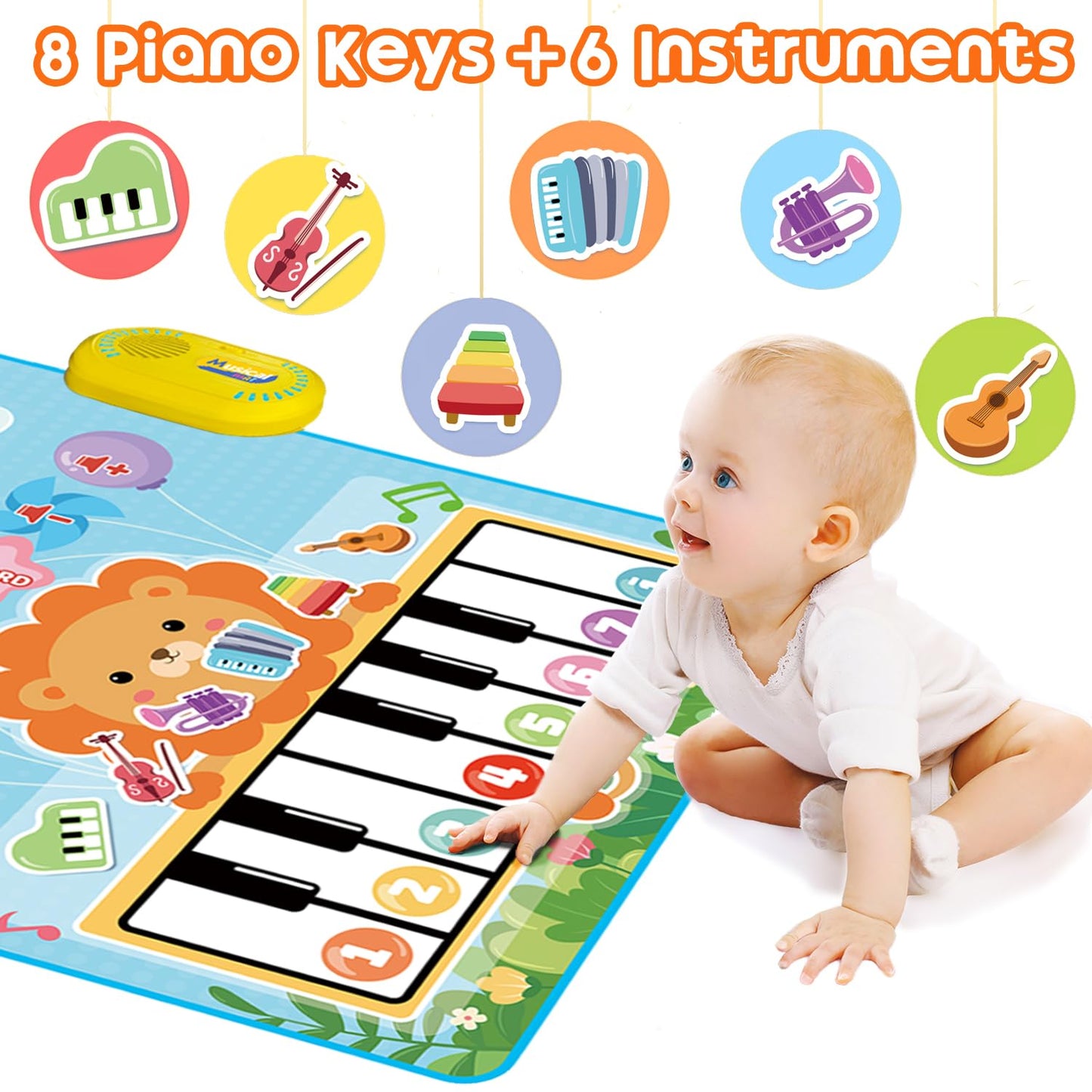 Lobyoh Baby Toys 1 Year, 2-in-1 Music Mat Piano Mat for Toddlers, Drum Toys, Educational Gifts for Boys Girls 1 2 3 4 5 Years