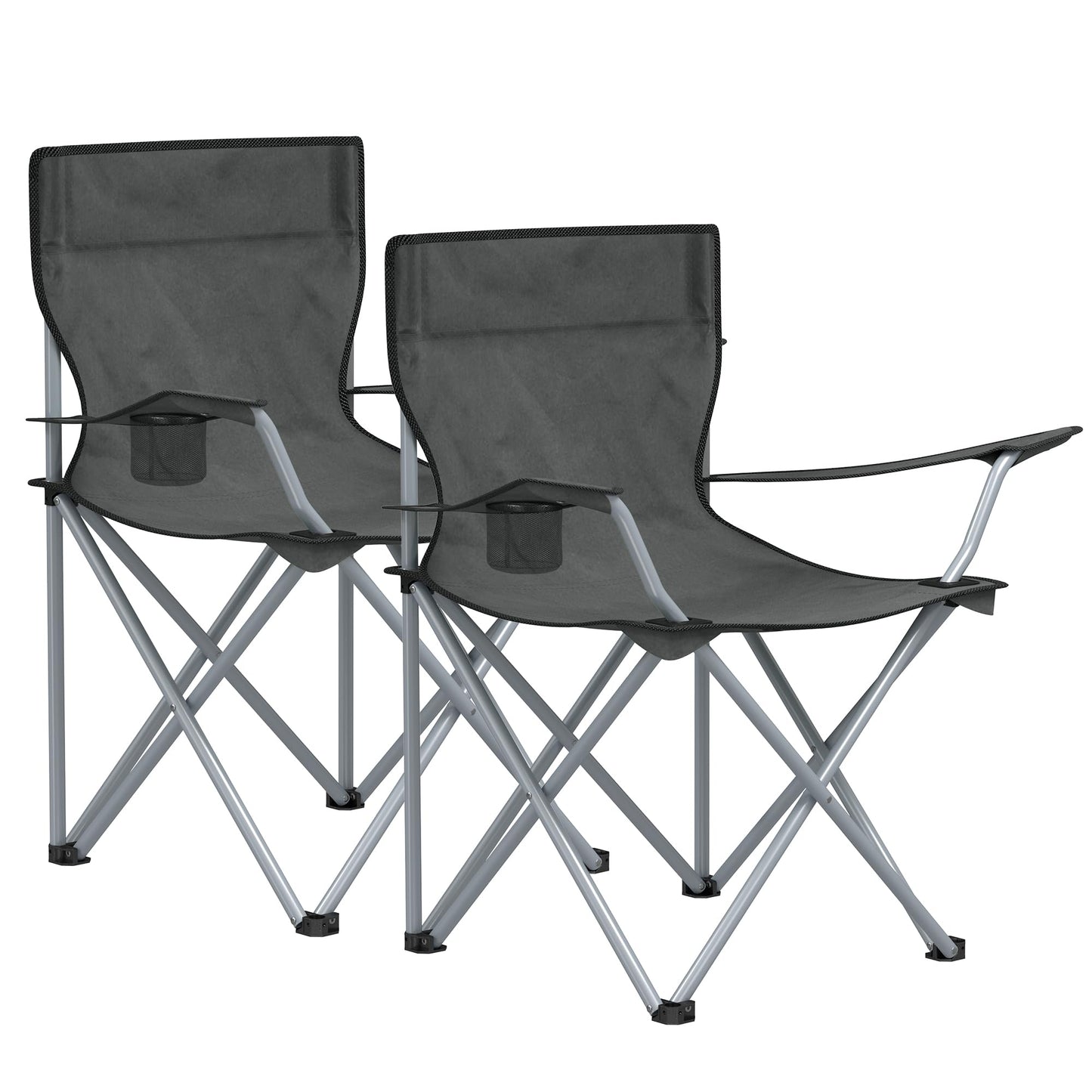 SONGMICS Camping Chair, Set of 2, Folding Chair for Outdoor, Fishing Chair with Armrests, Cup Holder, Portable, Foldable, Holds up to 120 kg, Camping, Garden, Beach, Patio, Slate Gray GCB001G11