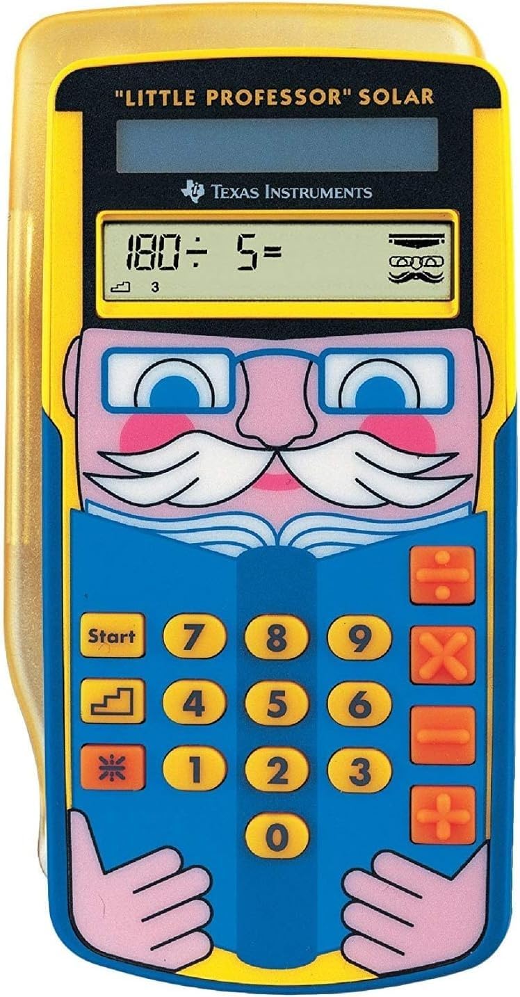 Texas Instruments Little Professor Calculator (for preschool and elementary school, solar powered, with 80,000 math problems) yellow-blue.