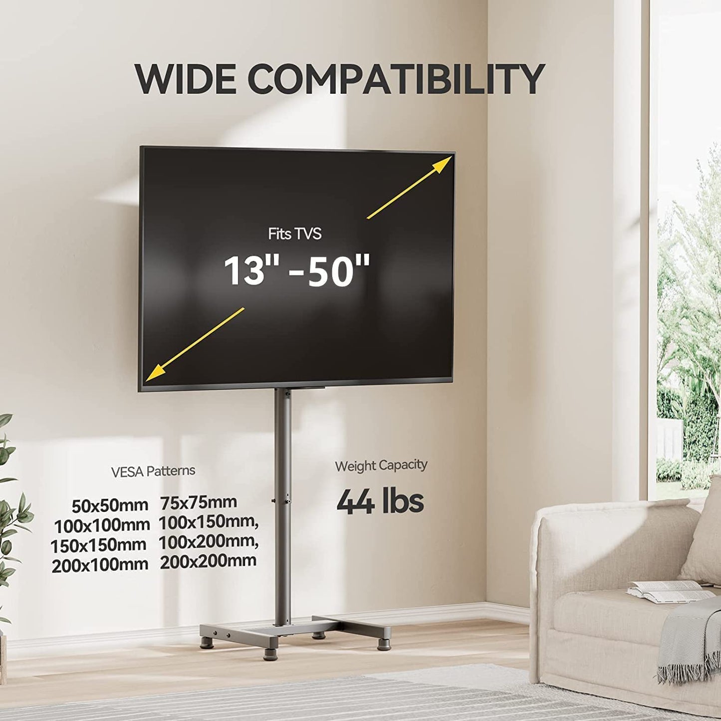 AM alphamount TV Stand TV Floor Stand for 13-50 Inch Flat & Curved TVs up to 20 KG, Monitor TV Stand with Tilt, Adjustable TV Stand Foot Max. VESA 200 x 200 mm