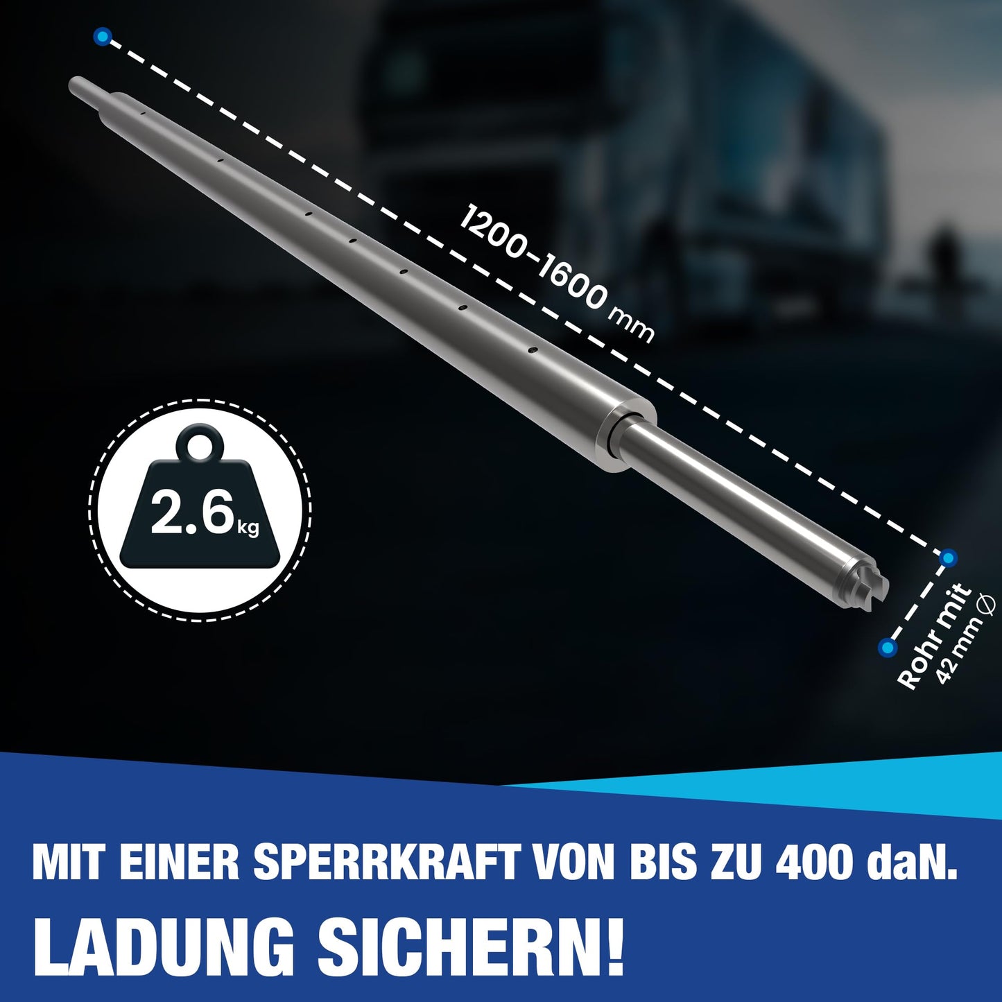 Round locking bar, locking rod, clamping bar, 1200-1600 mm, combination pin 19/24mm | for airline rail | combo anchor rail | rod rail (2)