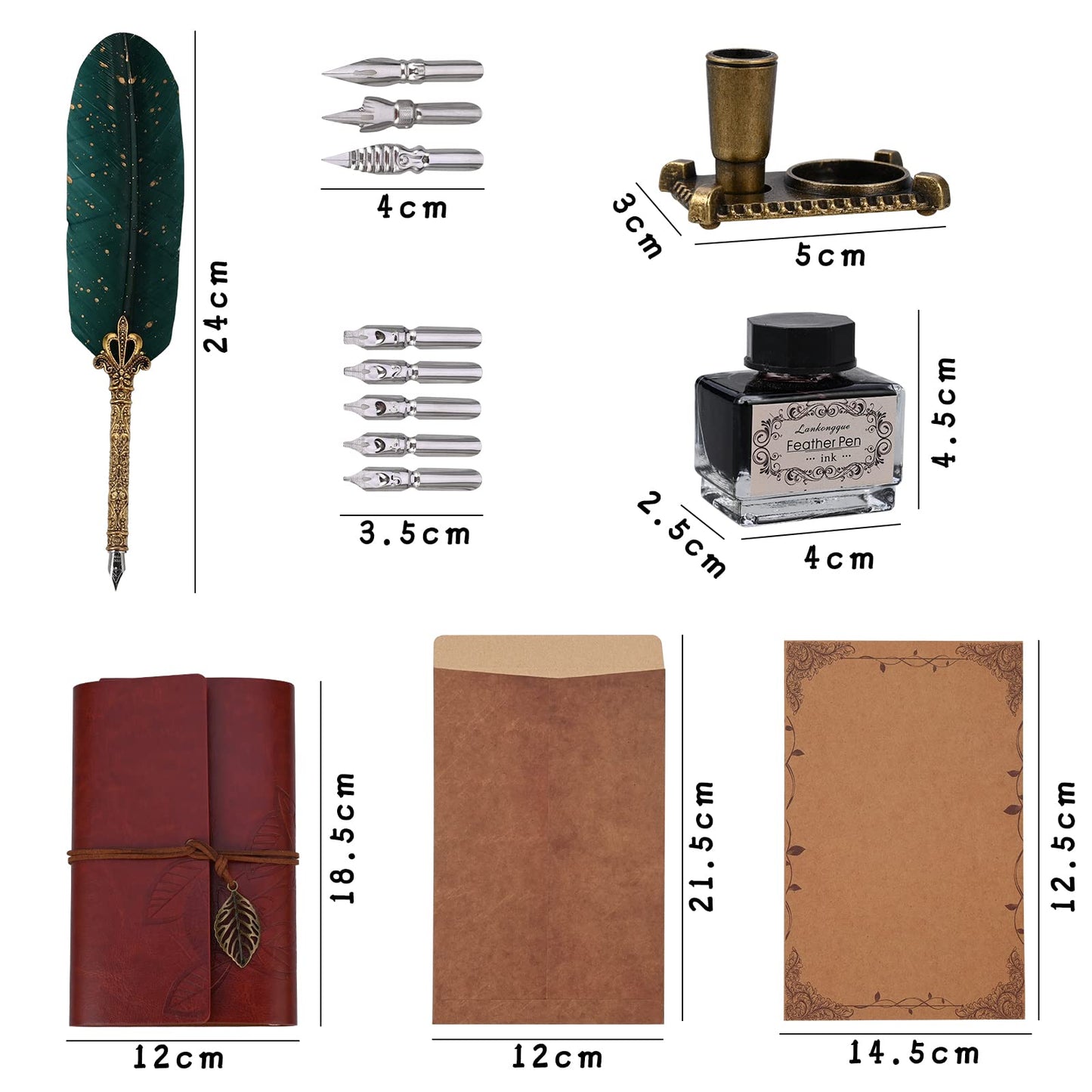 Cieex Calligraphy Dip Pen, Handmade Vintage Quill Pen Writing Ink Set for Stationery Gift.