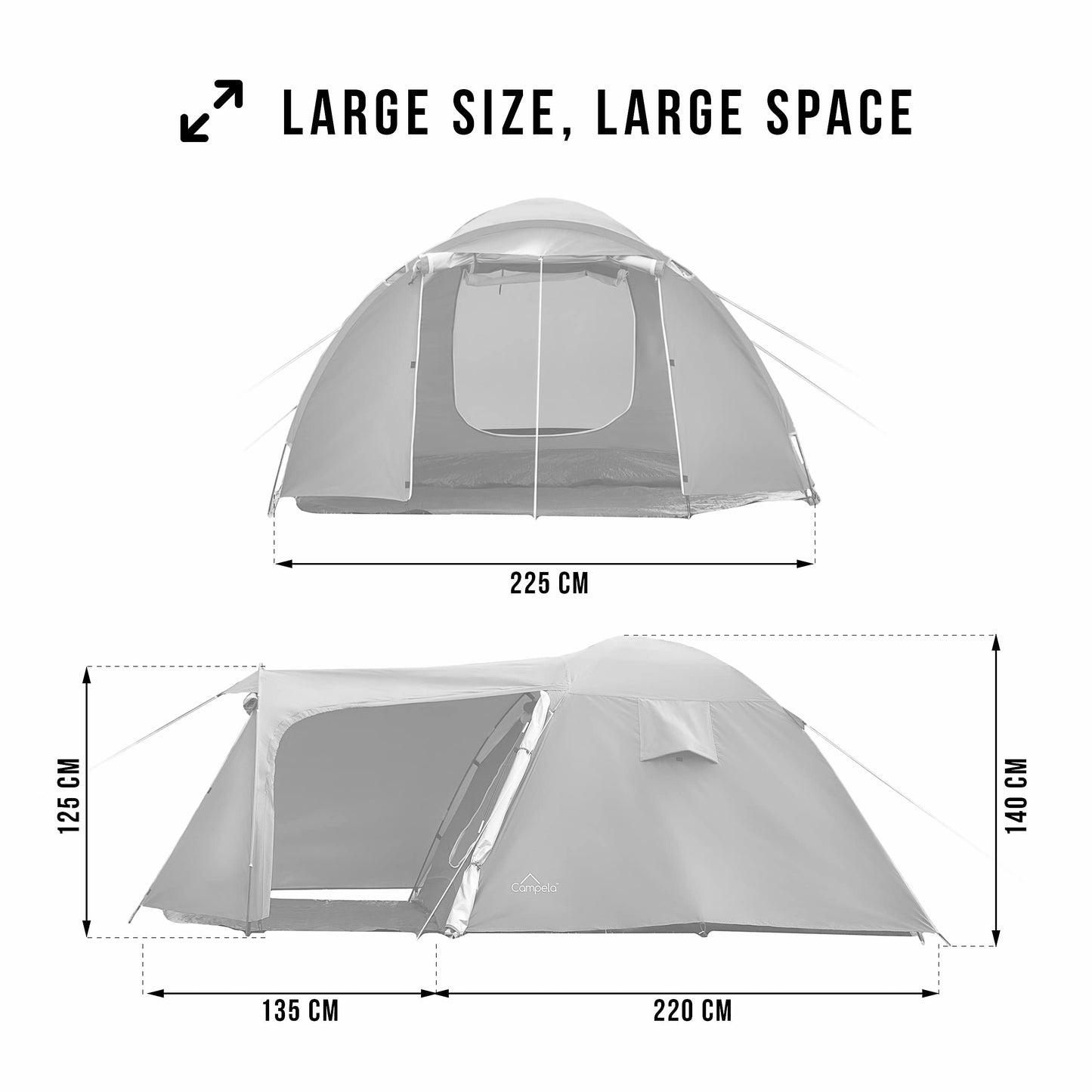 Campela 3 4 person tent waterproof 3000mm with vestibule & mosquito net - camping tent family tent for outdoor, festival, hiking, vacation - quick setup tunnel tent with ventilation