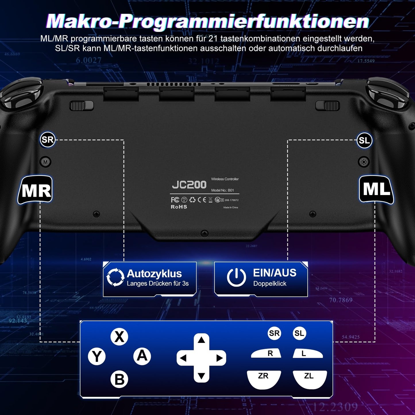 Elegamefy Switch Pro Controller, handheld controller with turbo/1000mAh/6-axis gyro/vibration/programmable wireless controller for Nintendo Switch/OLED.