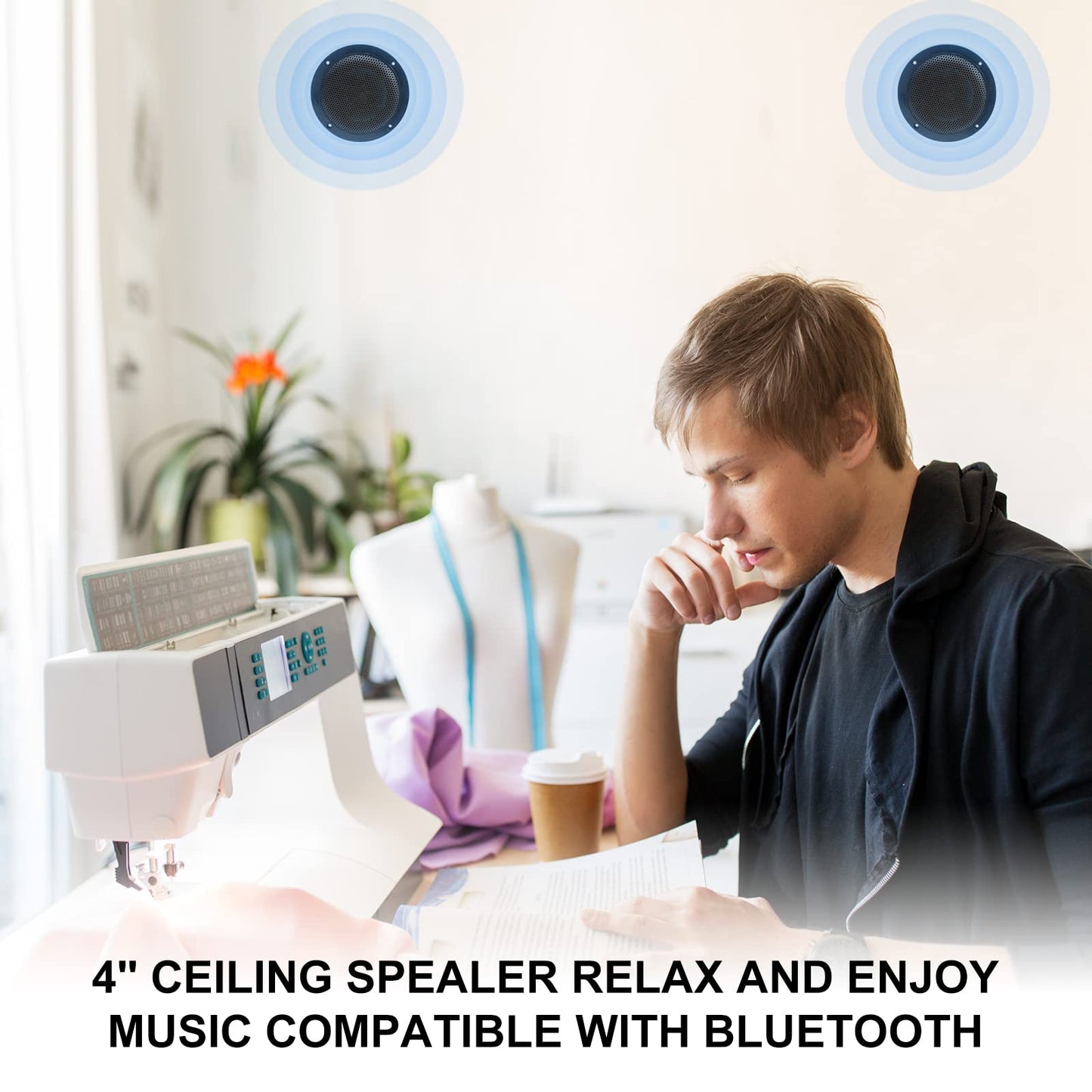 Herdio 4 inch ceiling speakers, waterproof recessed speakers, flush mount sound, compatible with Bluetooth.
