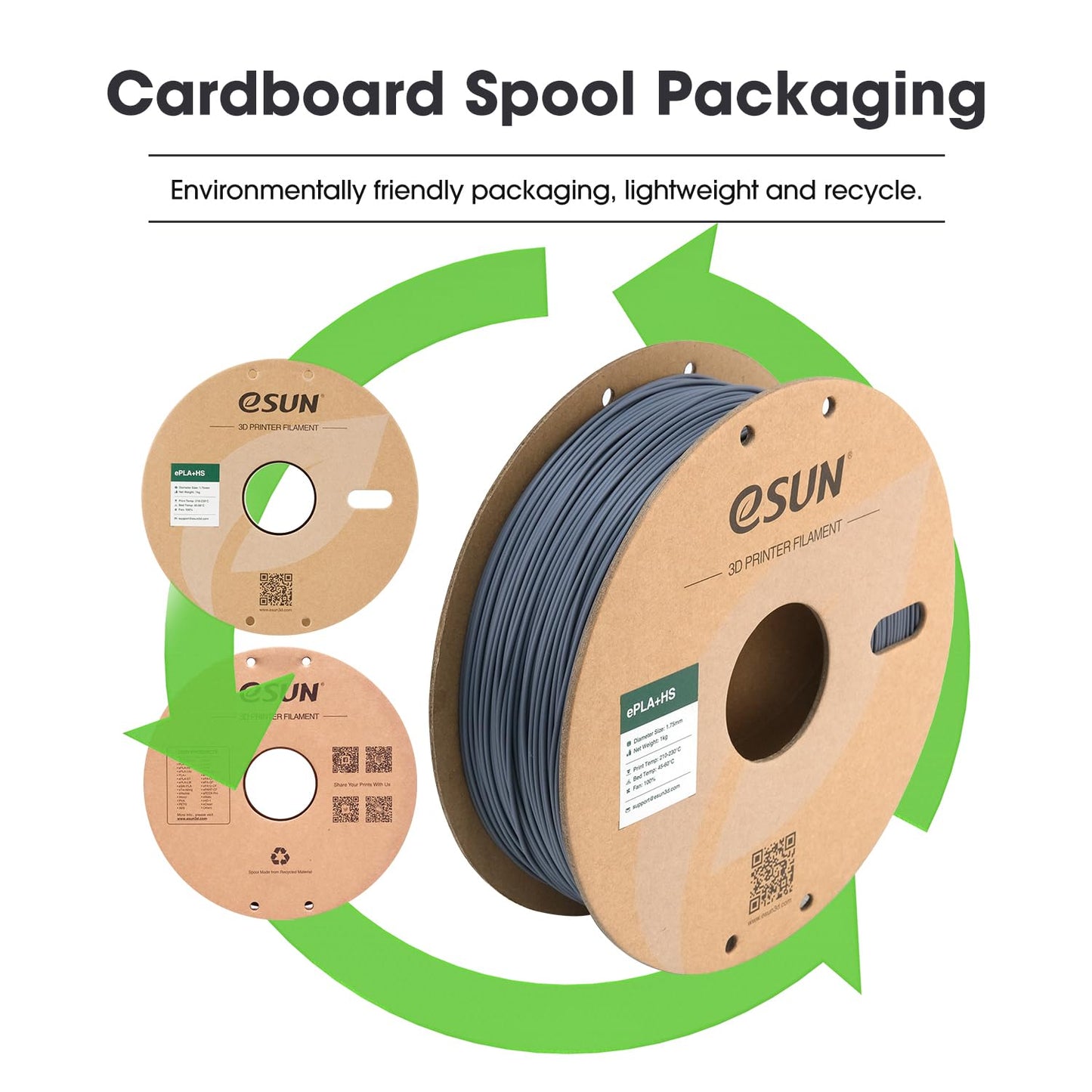 eSUN PLA+ Filament 1.75mm, PLA+HS High Speed 3D Printer Filament Accuracy +/- 0.03mm, 1KG Spool (2.2 LBS) Speedy PLA Plus Filament for High Speed Printers, Grey