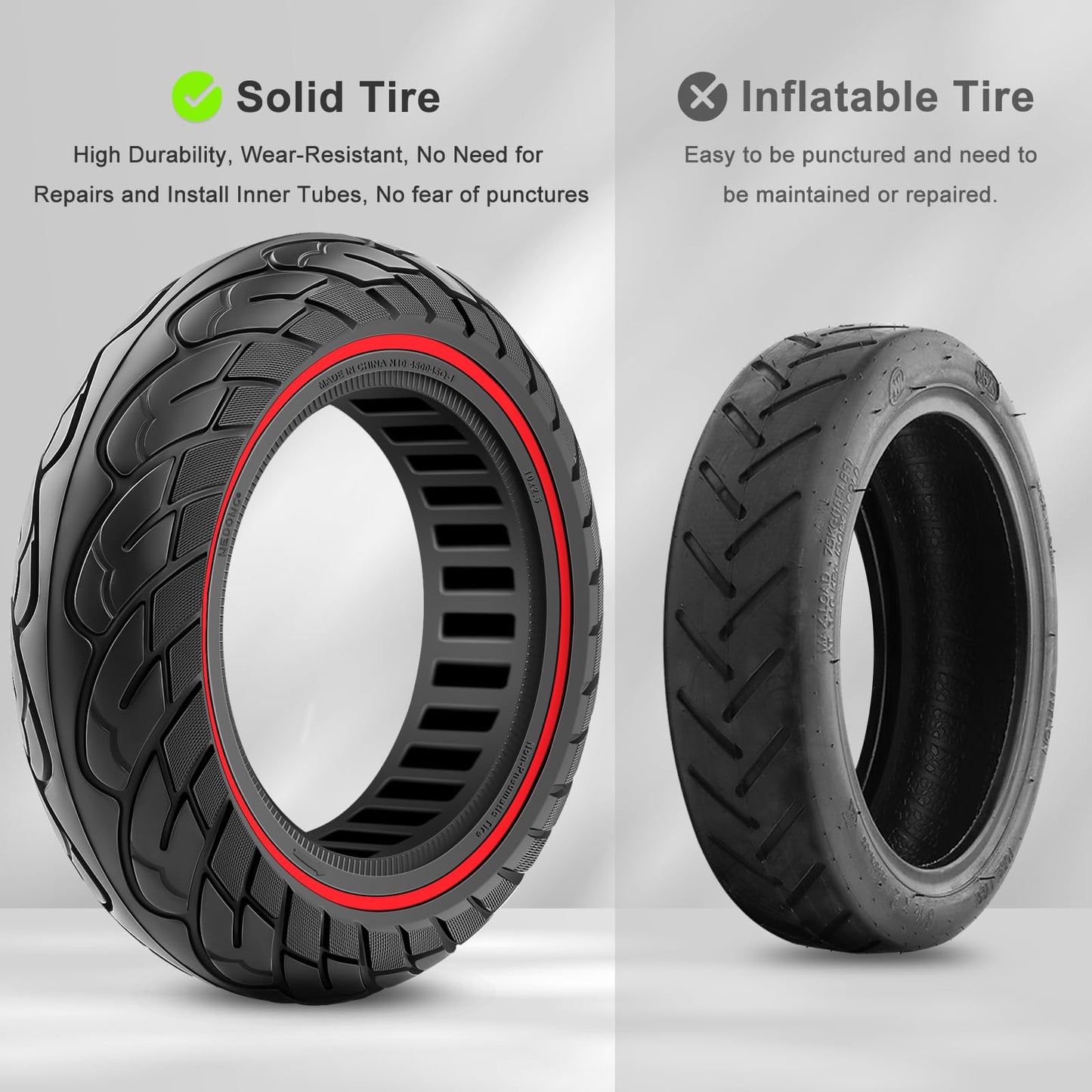Amitor solid tires 10x2.5-6.5 for Ninebot MAX G30 G30P G30LP, 10 inch solid rubber scooter puncture-proof, E scooter Honeycomb 60/70-6.5 tires solid rubber anti-slip & wear-resistant (Slot 44), 2PCS