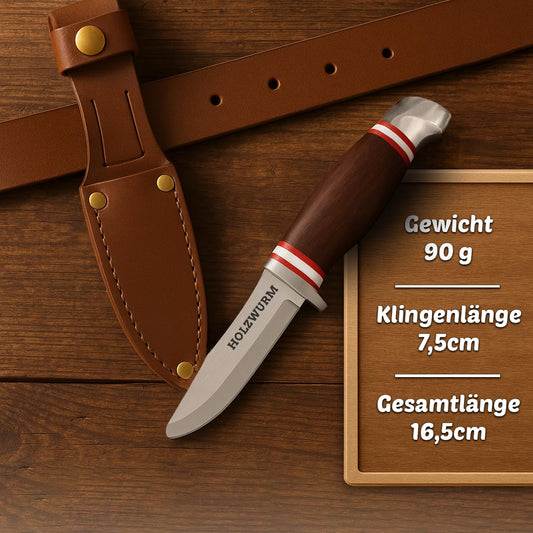 WOODWORM Children's Carving Knife in Leather Pouch, ideal pocket knife and outdoor knife for kids for carving (dark)