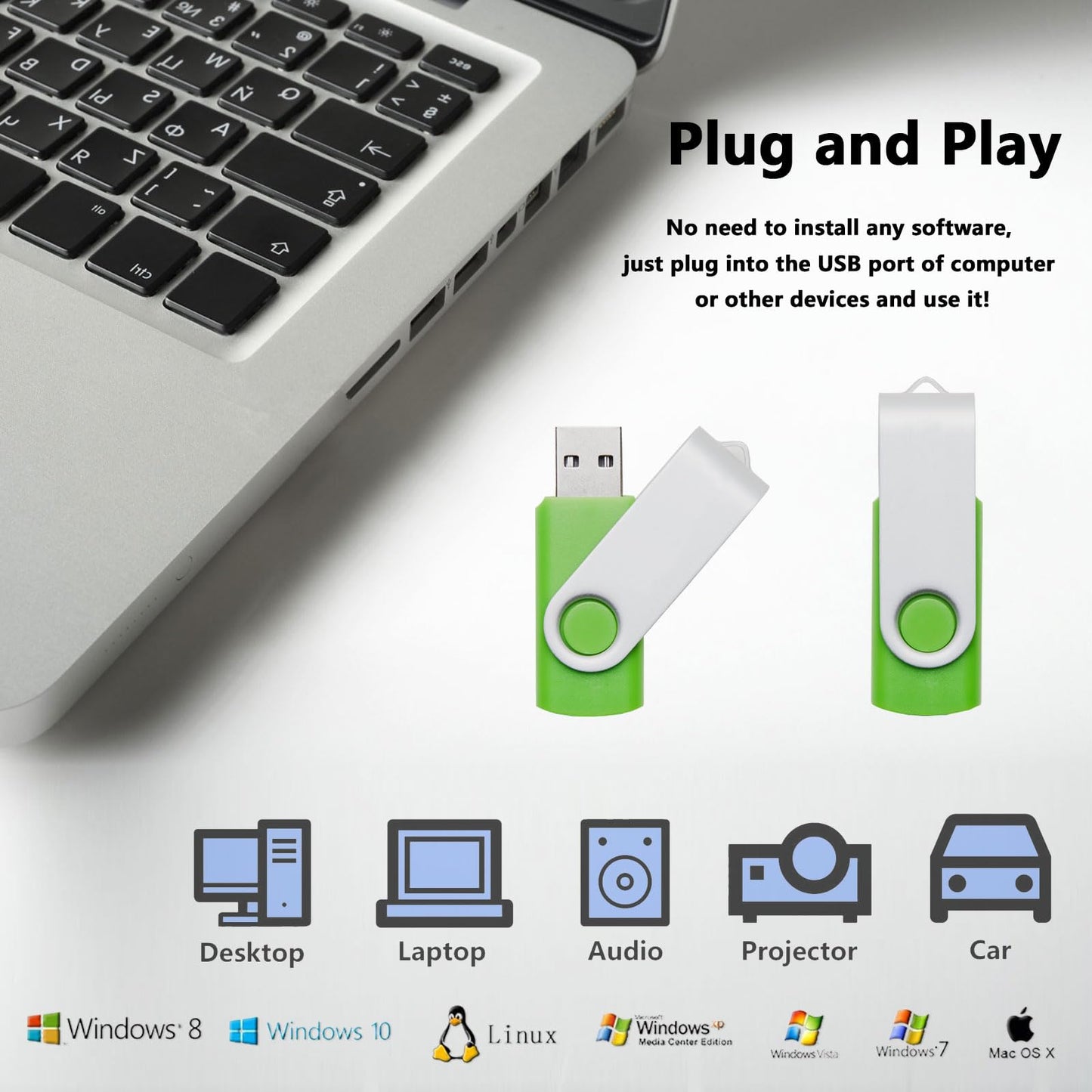 20 pieces of 4GB USB flash drives in 5 random colors USB 2.0 wholesale bulk memory sticks (4GB, 20 pieces)