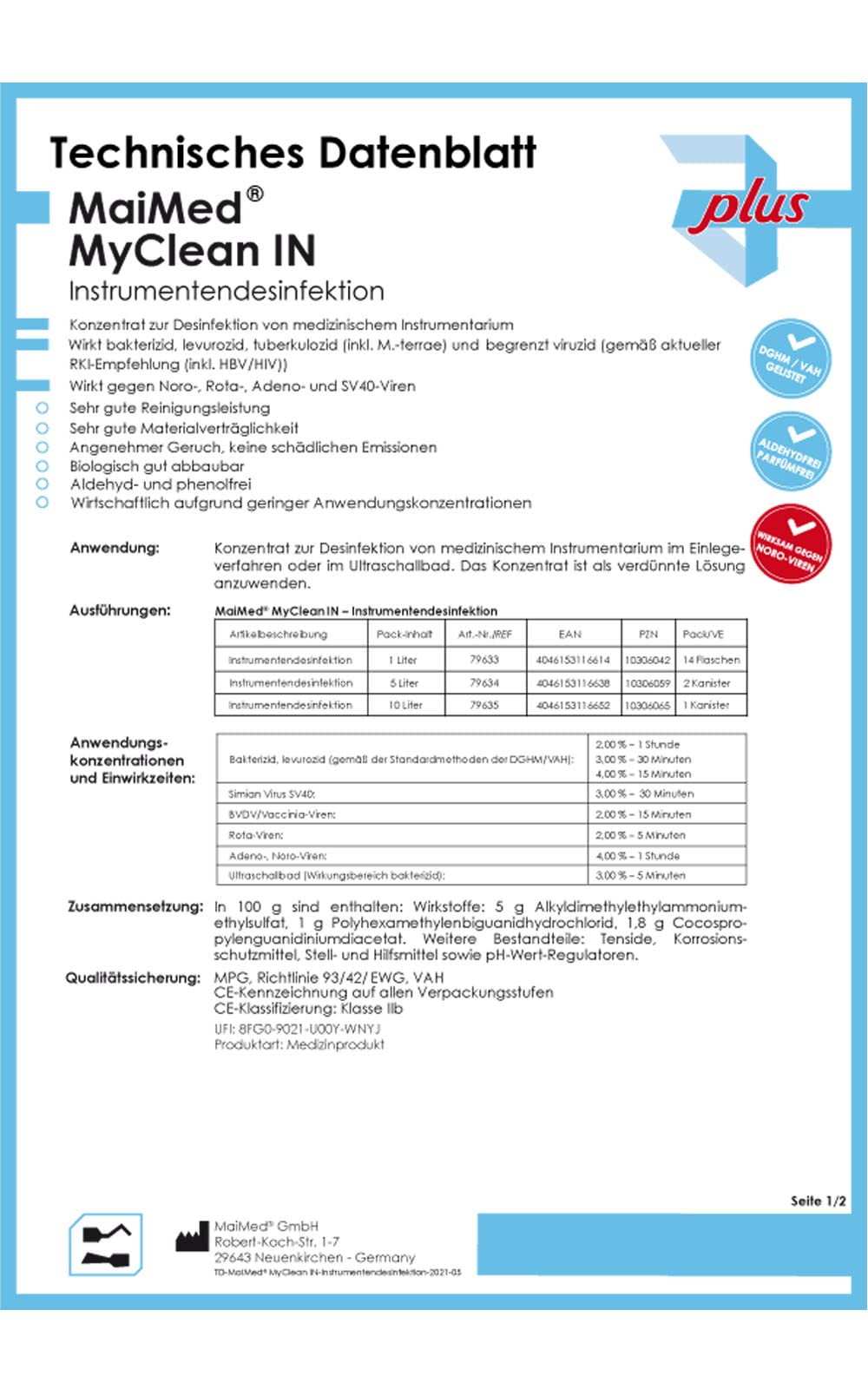 Maimed - MyClean IN ultrasonic cleaner sterilizer for instruments in ultrasound bath 1l concentrate