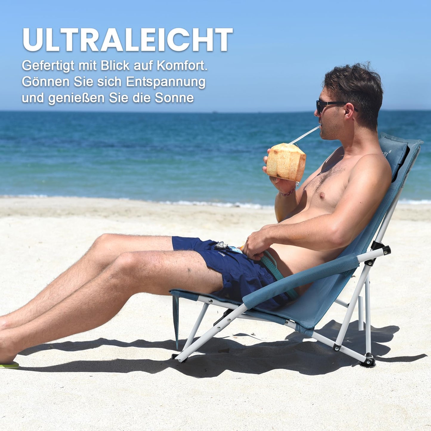 Homecall Folding Beach Chair Lightweight Portable Camping Low Chair with Comfortable Backrest, Padded Armrests - beach chair beach chairs foldable Up to 120KG (1 Chair with Cushion)