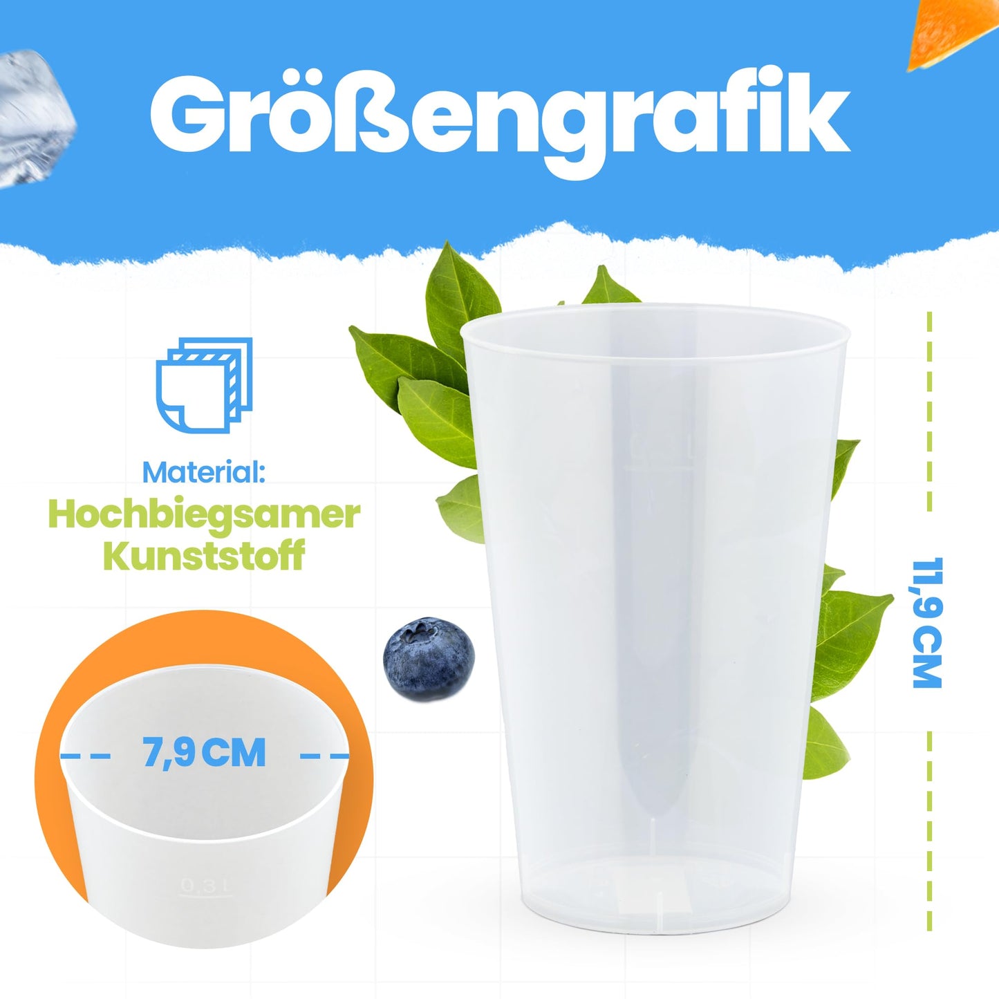 Drinking light® 25 reusable cups | Reusable drinking cups 0.3L | Shatterproof | Dishwasher safe | Party cups plastic cups reusable | Plastic cups in transparent