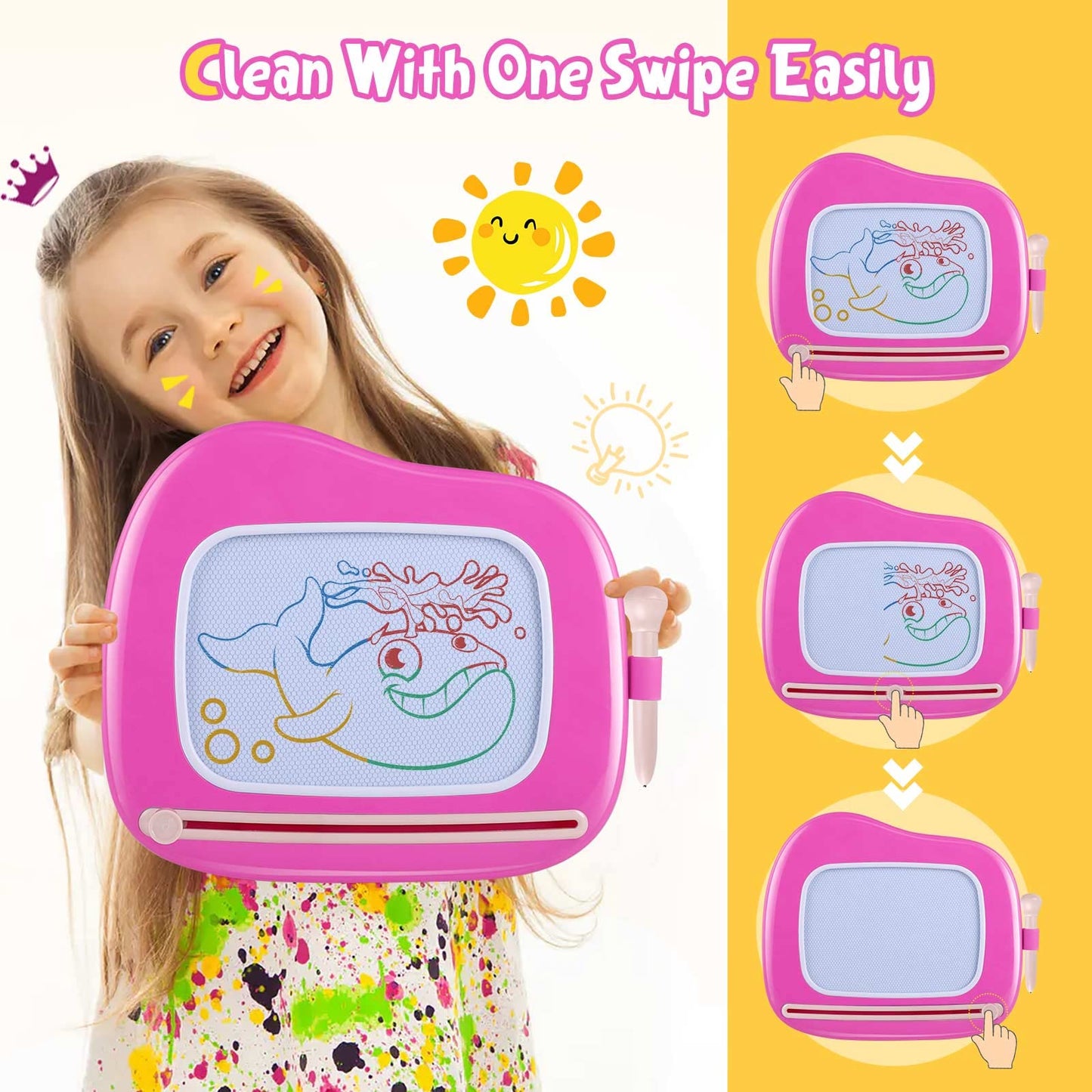 Smashagon children's toy for ages 1 and up, Magnetic drawing board Colorful doodle board with 4 legs for kids Gift for 1 2 3 years old Girl Boy Toy (Rose)