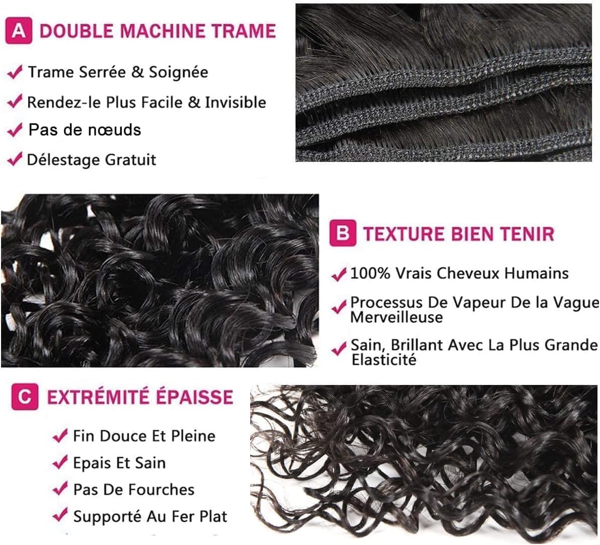 Curly Weave Bundles made of 100% human hair, 28 inches long. Unprocessed Brazilian Kinky Curly Virgin Human Hair for Black Women in natural color.