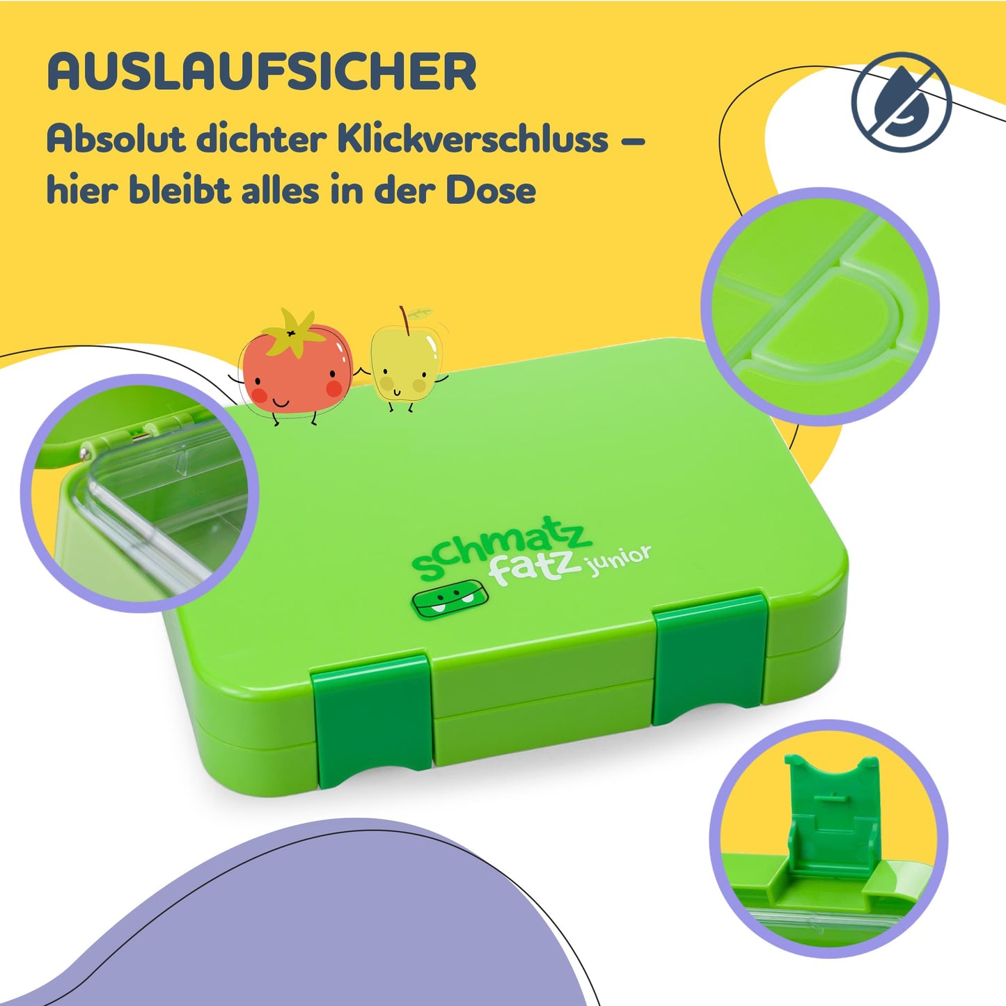 schmatzfatz Junior lunch box for kids with compartments, colorful, divided & leak-proof, BPA-free lunchbox for daycare, bento box, safe snack box