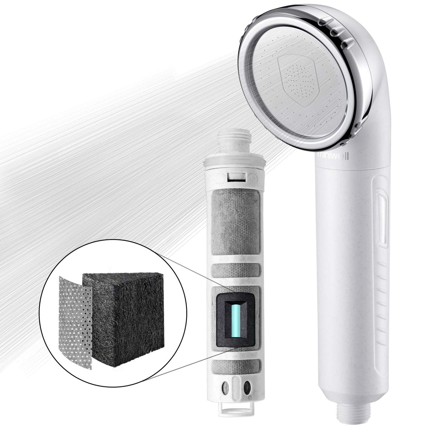 Miniwell Filter Shower Head With Metal Hose L750 - Filtered Shower Head - Shower Filter - Filter For Shower - Shower Water Filter With Replaceable Cartridge