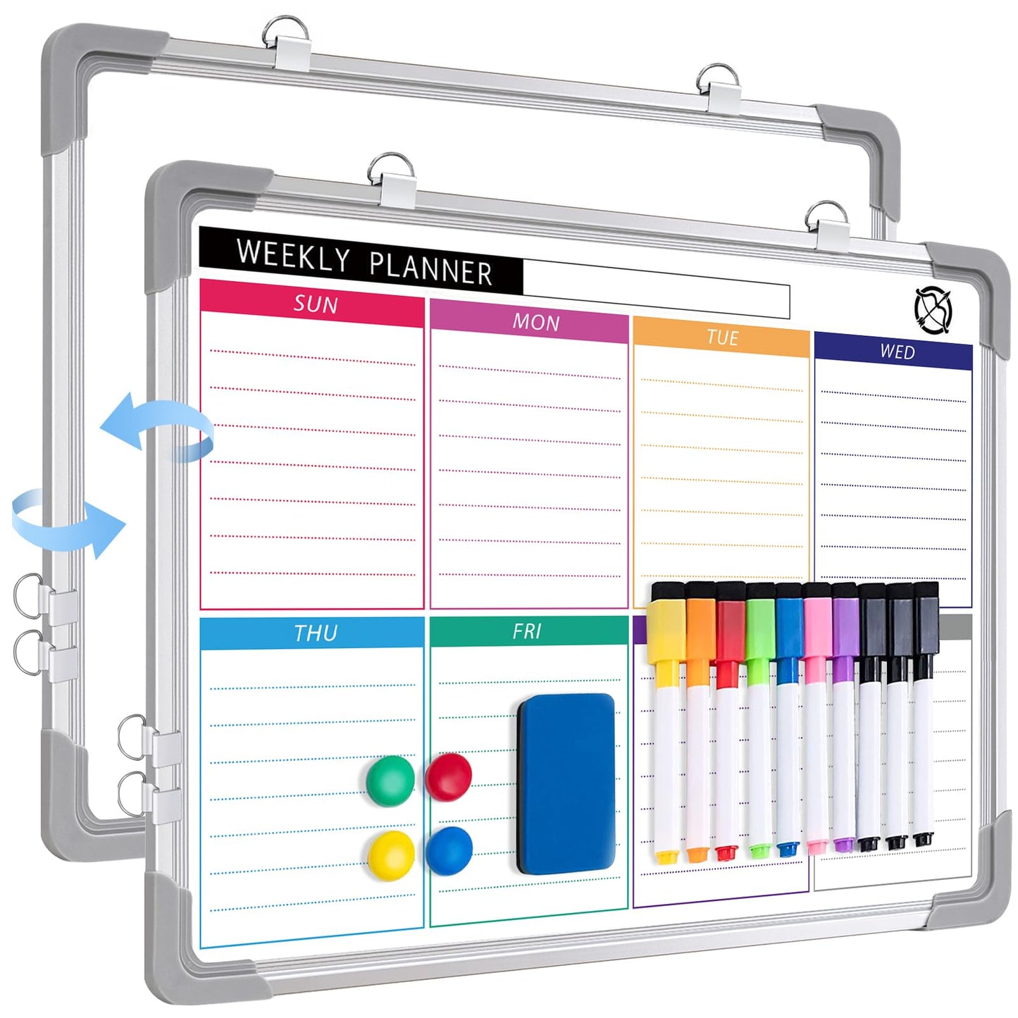 Whiteboard Weekly Planner Magnetic, Small 40x30cm Magnetic Whiteboard Calendar, Wall Hanging Double-sided Board for Planning, To Do List, Drawing, School, Home, Office