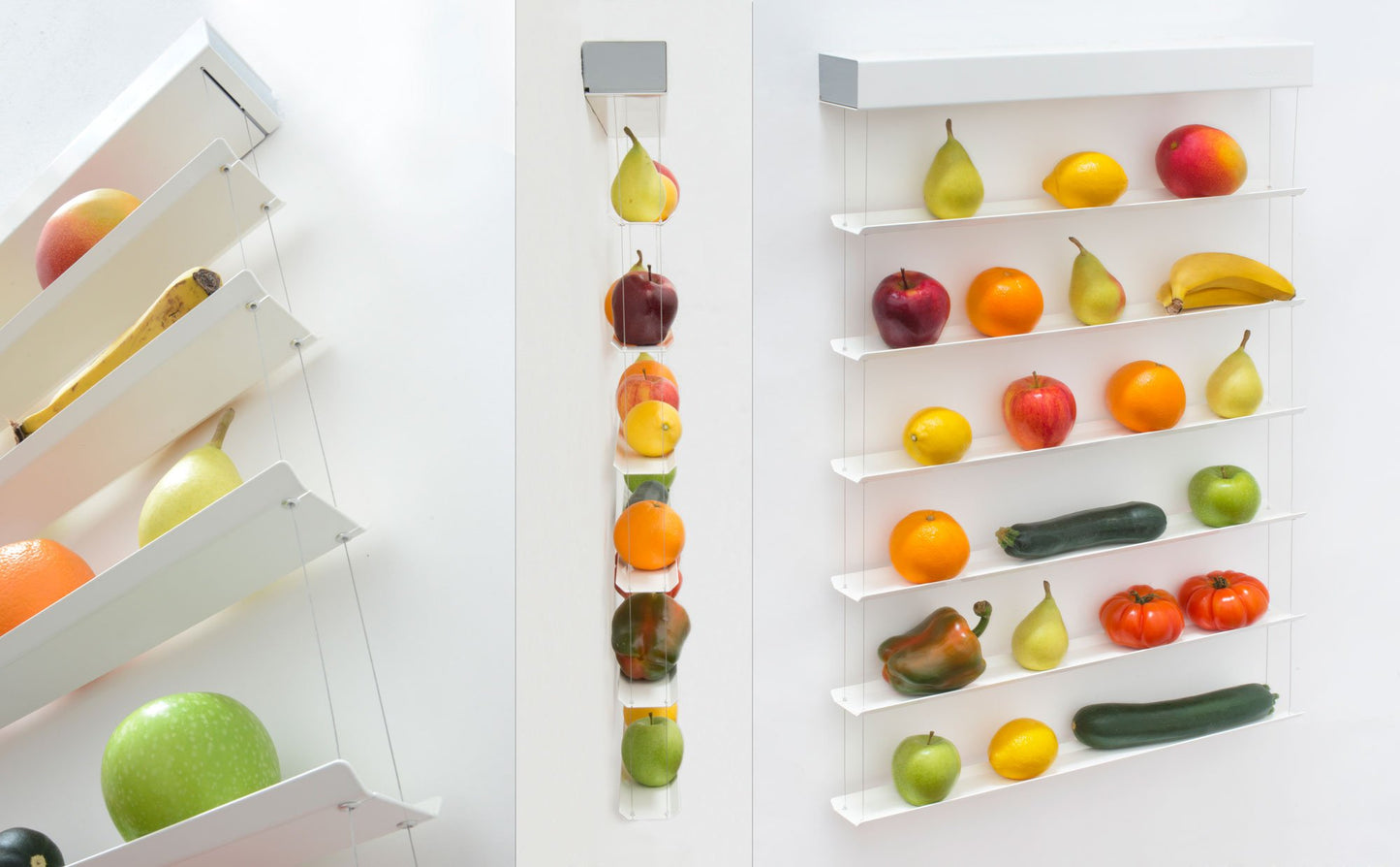 FRUITWALL - Hanging fruit rack I Fruit hanging basket I Fruit bowl design I Wall shelf for fruit & vegetables I Hanging shelf I Vegetable chandelier I Fruit storage wall I Kitchen wall shelf I 6 tiers - White