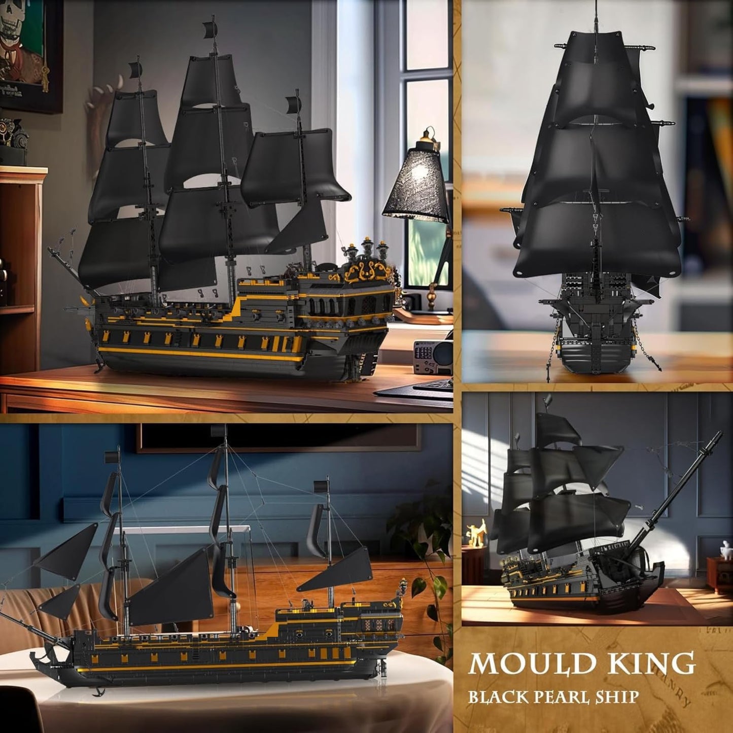 Mould King 13186 Black Pearl Pirate Ship Building Blocks Kit, 5266 pieces Large Sailboat Building Blocks Toy for Adults and Kids, STEM Technology Ship Building Blocks Kit Model.