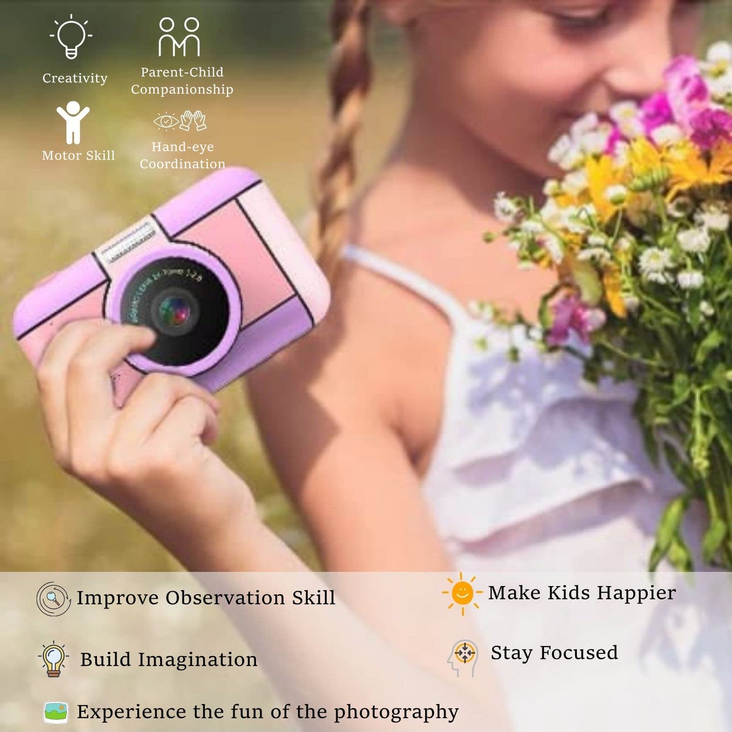 YunLone kids camera digital camera 2.4 inch digital camera for children selfie camera 1080P FHD video with 32GB card, 4X zoom, kids camera for boys girls 3 4 5 6 7 8 9 10 years
