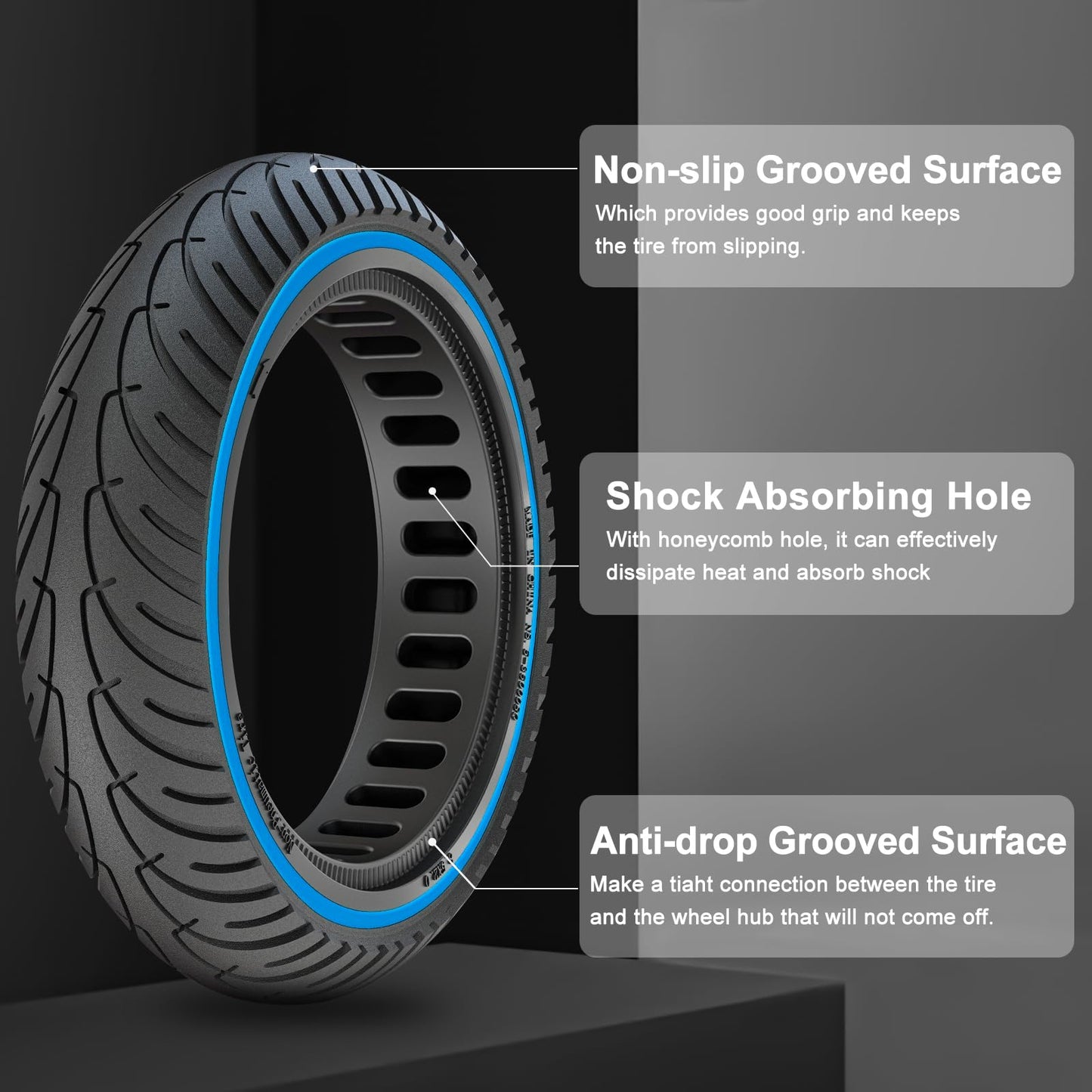 Amitor E Scooter Tire 8 1/2 x2, solid rubber tire e scooter 8.5 inches, 50/75-6.1 Honeycomb Solid Tire for Xiaomi Pro 2 M365 Pro S1, e scooter tubeless replacement tire front and rear.