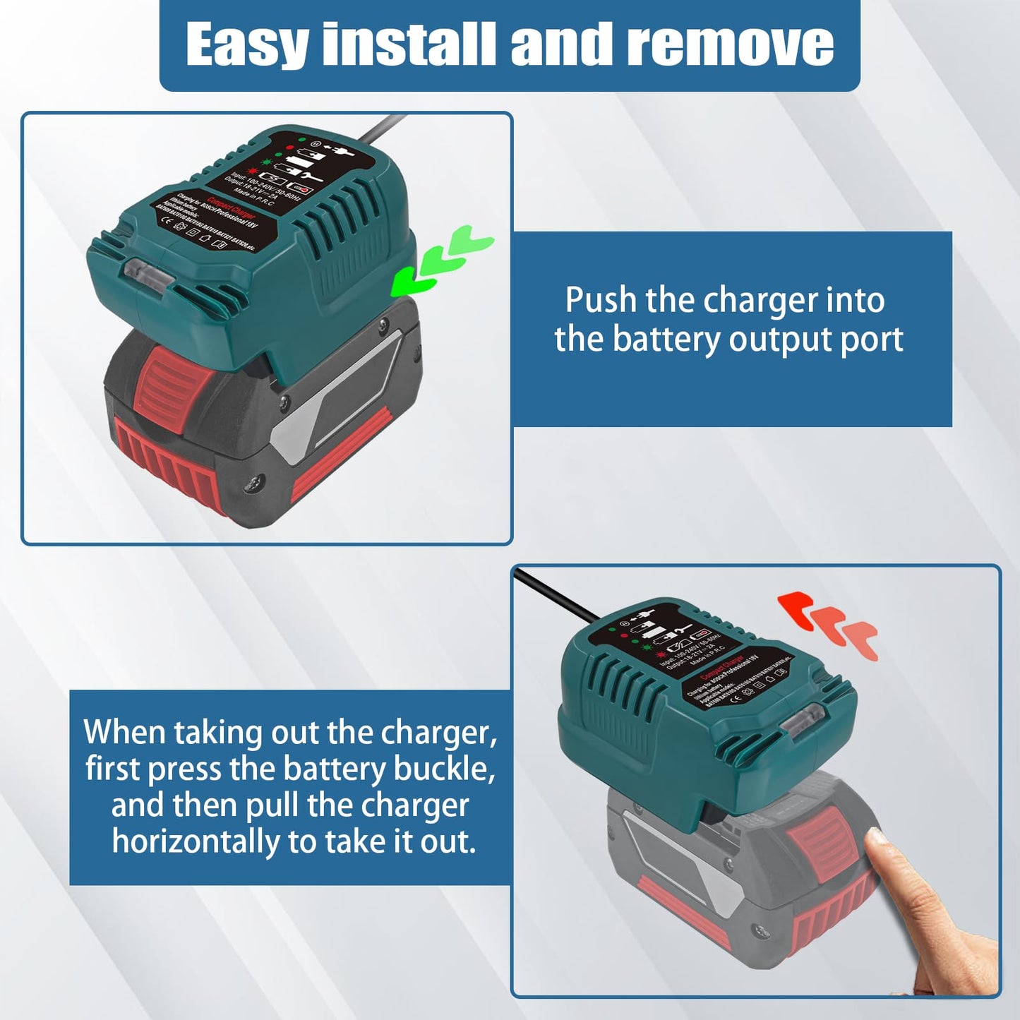 URUN Replacement Charger for Bosch Professional 18V System Battery, Portable Mini Fast Charger with LED Display for Bosch GBA BAT607 BAT614 Tool Battery Packs (Only for 18V Battery)