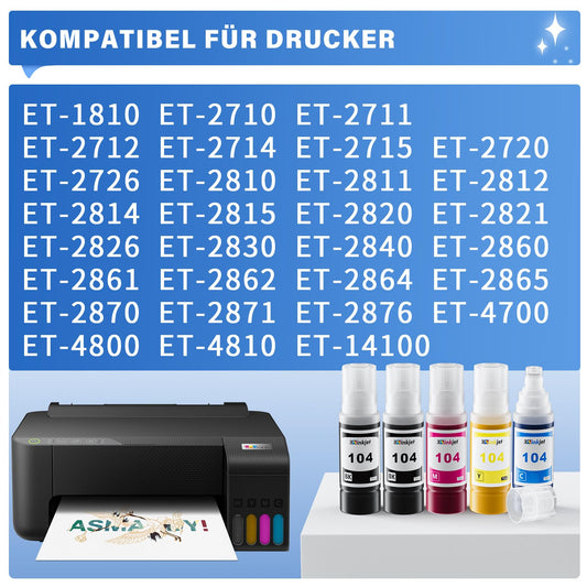 Osinkjet Ink 104 4-Colour Multipack, Printer Cartridges 104 Set Compatible for Epson Ecotank ET-2870 ET-4800 ET-2810 ET-2820 ET-2875 ET-2861 ET-2811 ET-2720 ET-2826 ET-2864 (Black, C, M, Yellow)