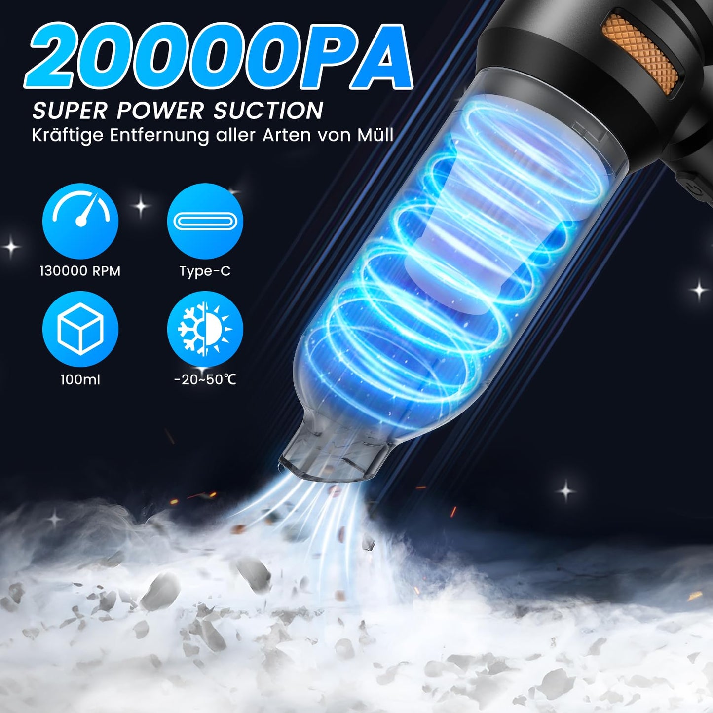 Handheld Vacuum Cleaner Cordless - 20000pa Car Vacuum Cleaner Strong, Mini Vacuum Cleaner for Car, PC, Home, Kitchen, Gaps and Corners, Vacuum Cleaner High Power, Can Be Used as Inflatable Pump, 6000mAh