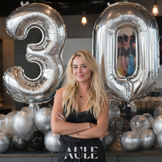 AULE 101.6cm jumbo silver foil mylar number balloons for men and women's 30th birthday party decoration, party supplies for 30th birthday.