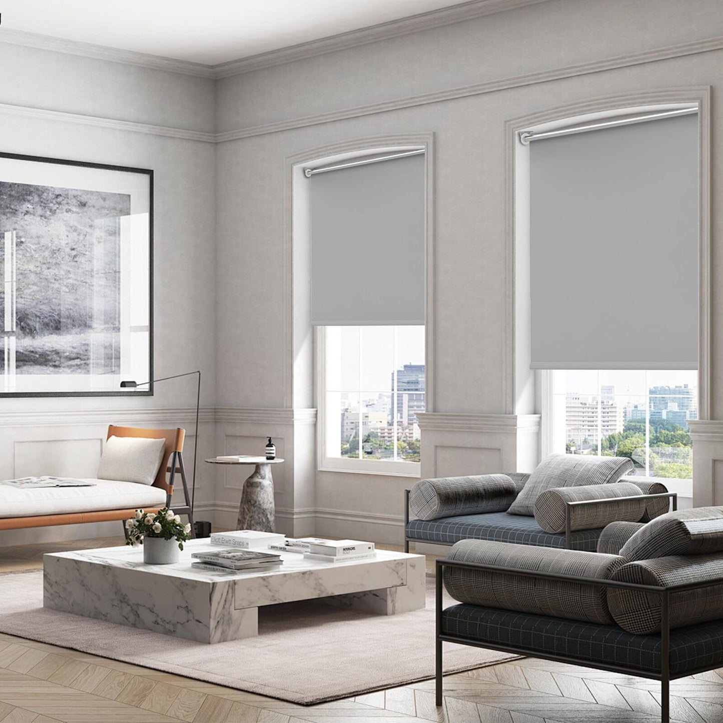 Blackout blind clamp fix without drilling light gray W80 x H170cm (fabric width 75cm) Roller blinds for windows without drilling thermal roller blackout clamp roller thermal roller side pull roller sun & heat protection