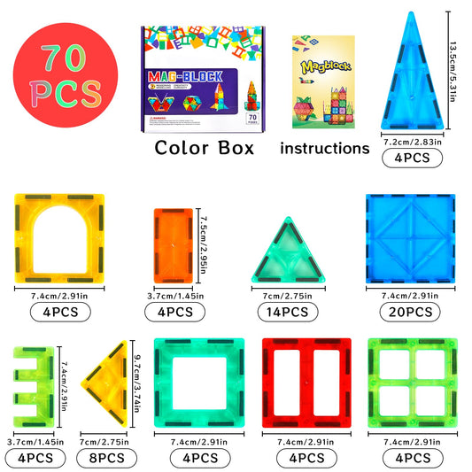 AQXONG 70 Pcs Magnetic Building Toys, Colorful Magnetic Building Blocks Toy, Educational Building Blocks Toy, Construction Toy for Kids, Suitable for Boys and Girls aged 3 years and up.