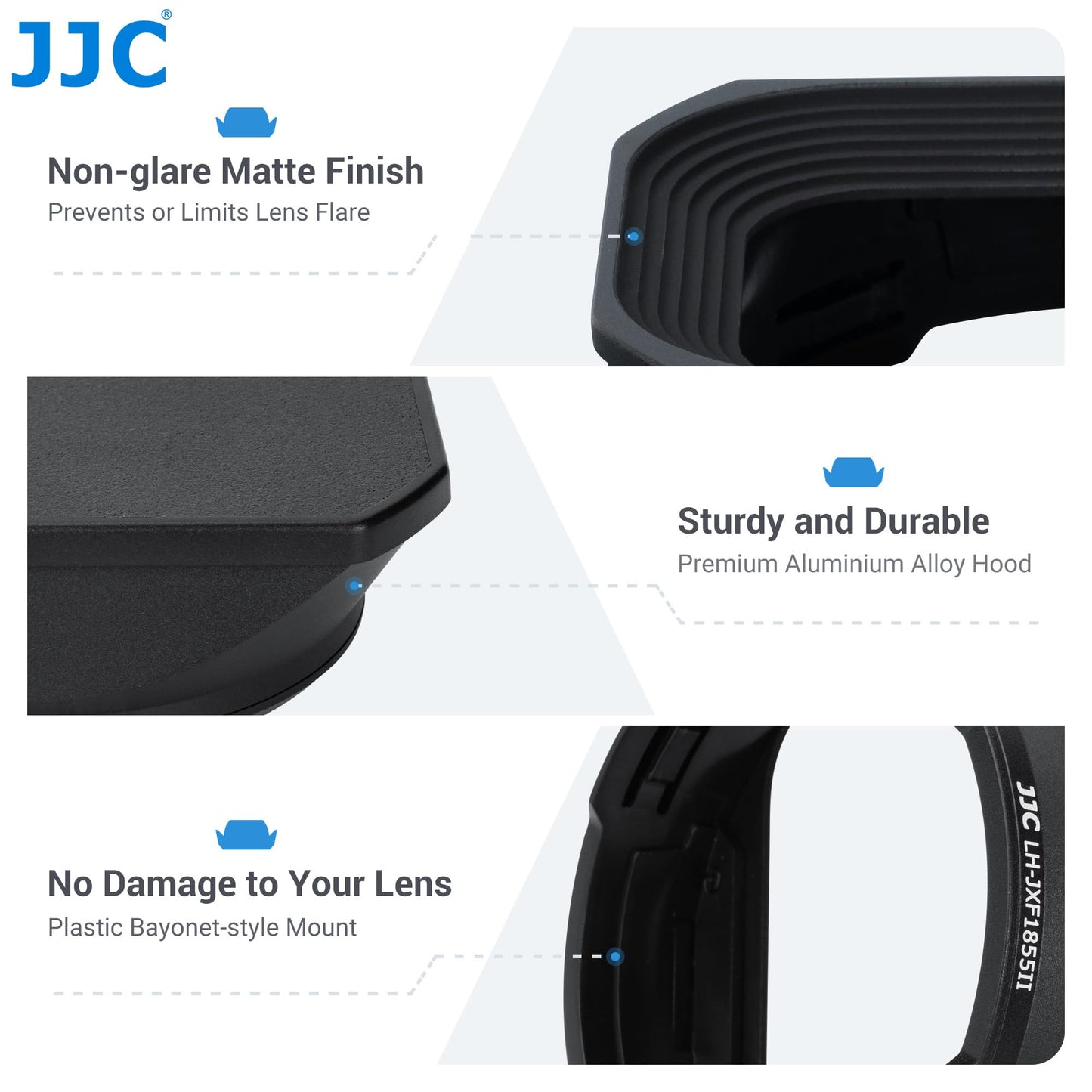JJC metal lens hood for FUJI XF14mm F2.8 R and XF18-55mm F2.8-4 R LM OIS lenses with slide design hood cap - replaces FUJI 14/18-55 model.