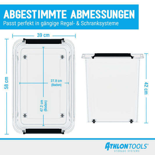 ATHLON TOOLS 4x 80L storage boxes with lids, food safe - snap-on clips - 100% new material plastic box transparent - stackable clothes boxes