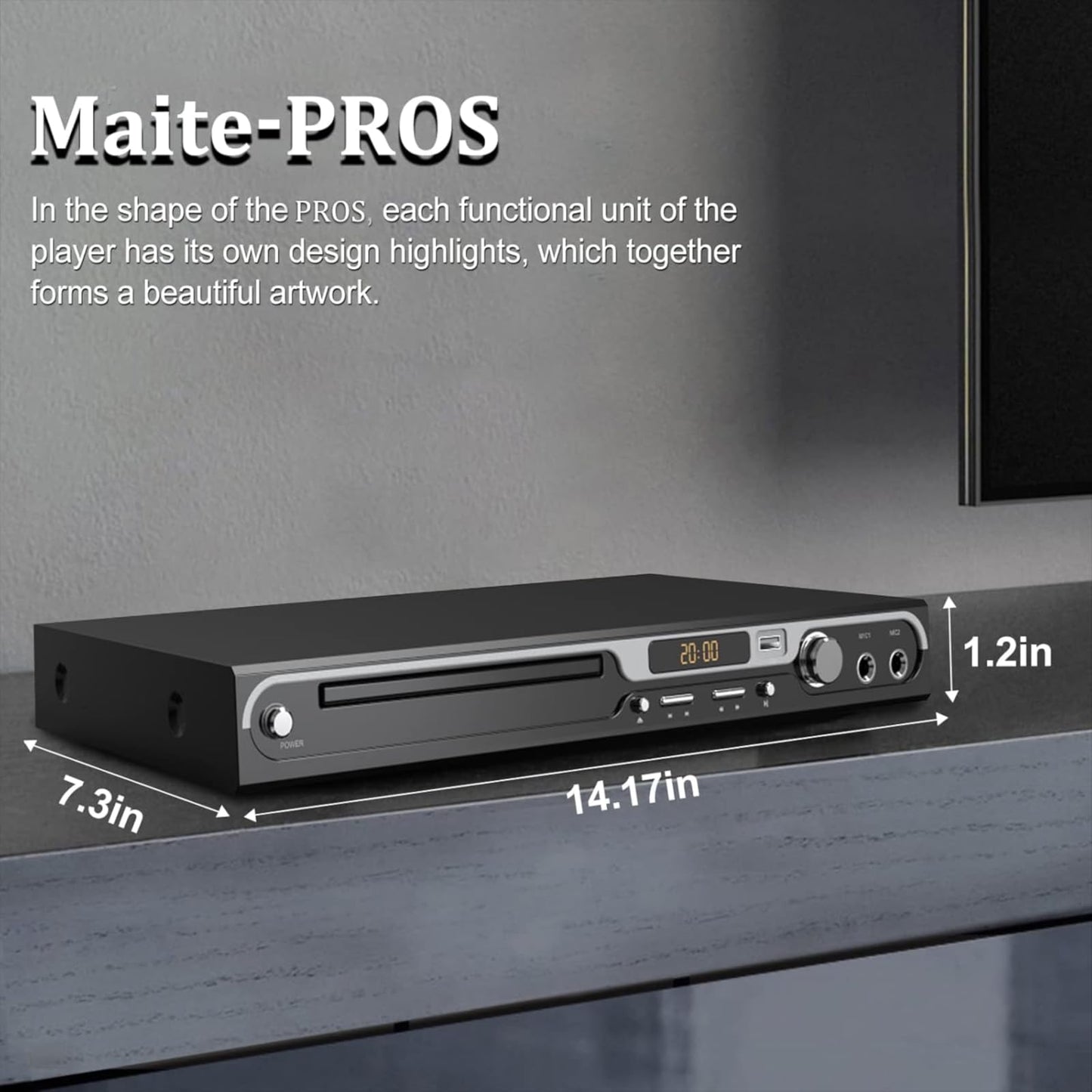 Maite 1080P HD DVD Player for TV - Region Free with dual microphone inputs, USB & HDMI/AV output, metal buttons, and Dolby sound
