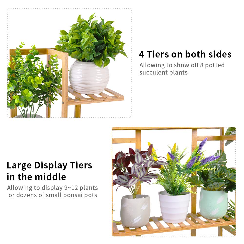 Medla Bamboo Plant Stand, Flower Shelf with 9 Layers multi-tiered, EXTRA LARGE Flower Rack Flower Ladder for Living Room Balcony Garden Indoor Outdoor, 123x89x19.5cm