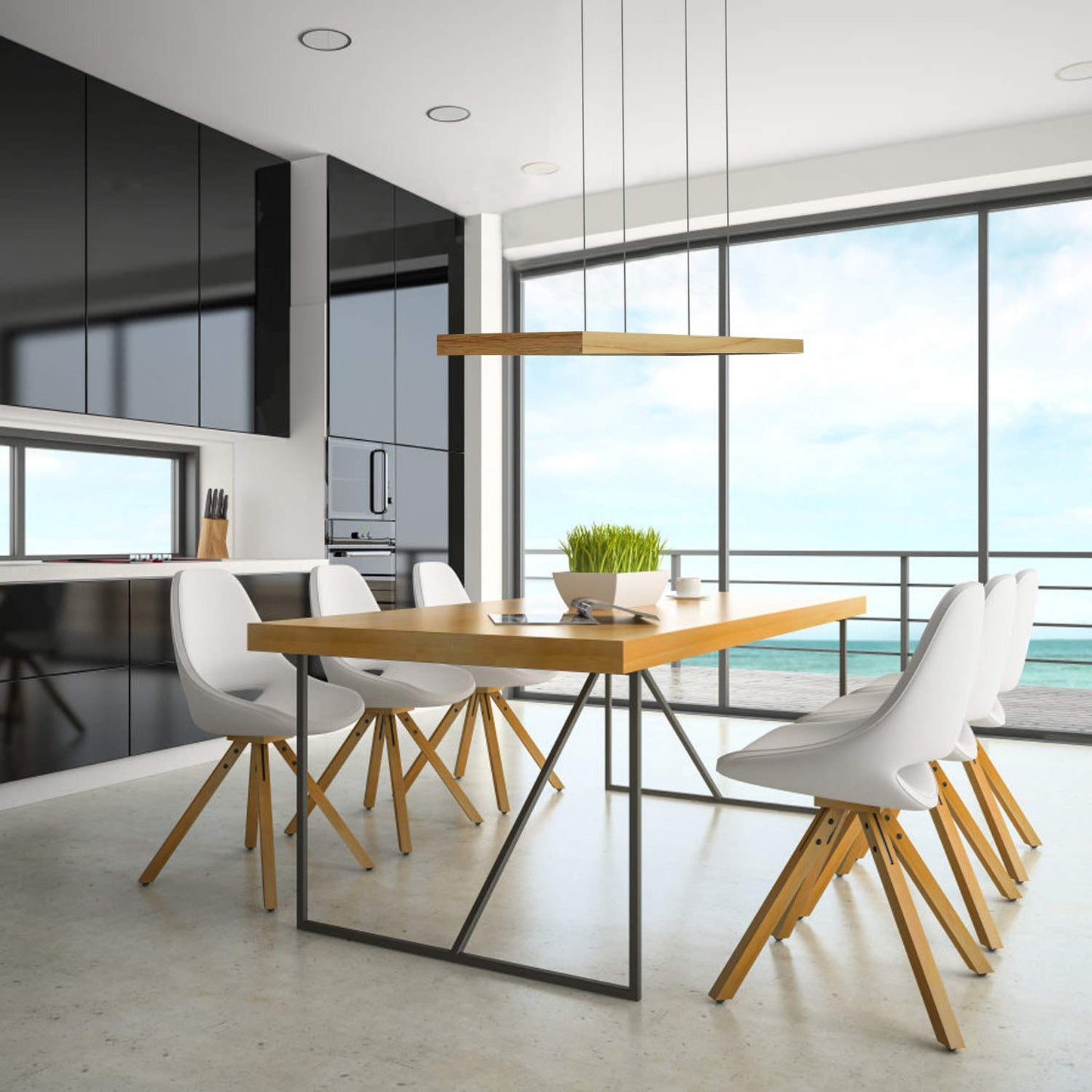 ZMH LED Pendant Light Wooden Hanging Lamp - Dining Table Lamp Dimmable Modern Design 100CM With Remote Control Hanging Height Adjustable Pendant Light for Living Room Bedroom Office