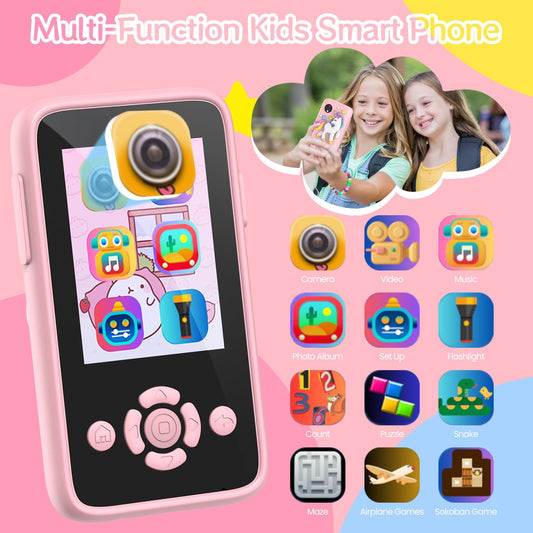 Children's mobile phone with music and games, 2.4" display children's camera with dual camera, 1080P HD children's phone with 32GB SD card, Christmas birthday unicorn gifts toys for 3-12 year old girls (pink)