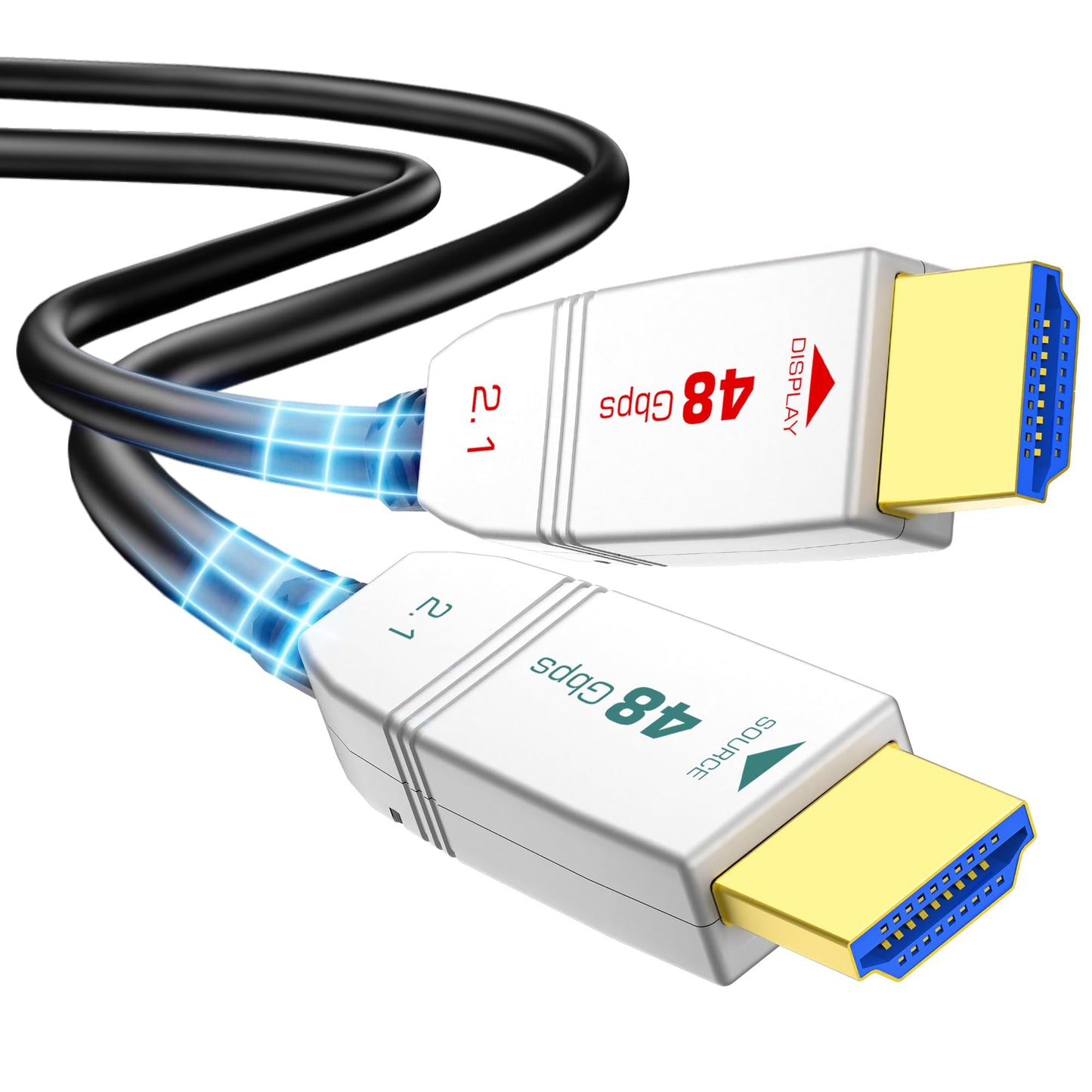 FeizLink 8K HDMI Fiber Optic Cable 12M, HDMI 2.1 Cable 48Gbps High-Speed, 8K@60Hz 4K@120Hz Dynamic HDR eARC Dolby, Compatible with Blu-ray/TV Box/HDTV/Projector/Game Console/AVR.