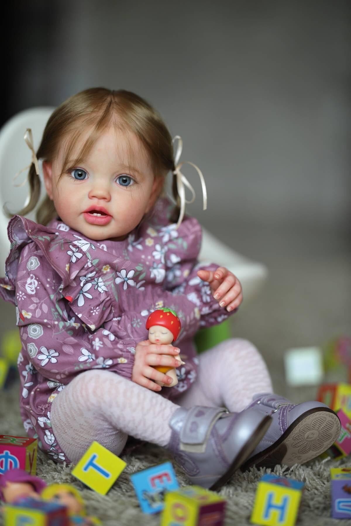 Anano Reborn baby doll girl like a real baby 24 inches 60cm lifelike toddler doll soft body realistic reborn silicone baby dolls blue eyes with blonde hair.