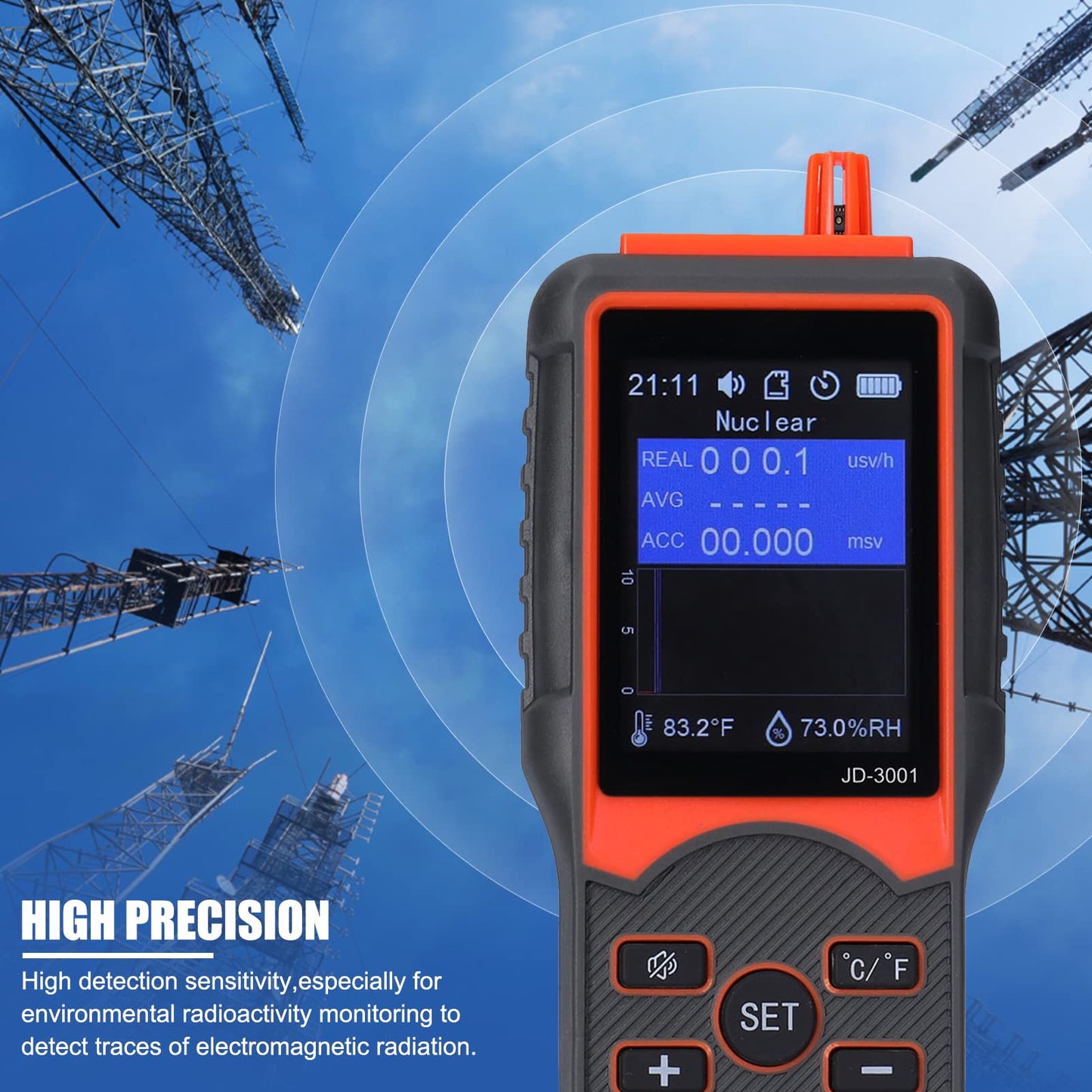 JD-3001 Nuclear Radiation Detector Geiger Counter Contamination Monitor Portable Outdoor Dosimeter Electromagnetic Radiation Detector