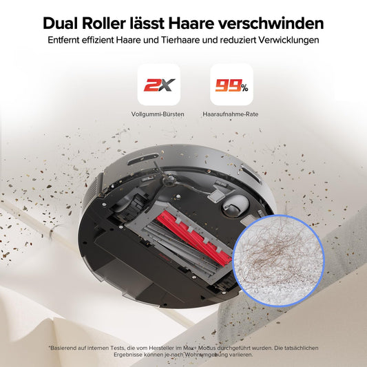 roborock Q5 Max+ robot vacuum with automatic dust disposal, 5,500 Pa suction power, DuoRoller brush, up to 7 weeks hands-free cleaning, PreciSense LiDAR navigation, app & voice control, black.