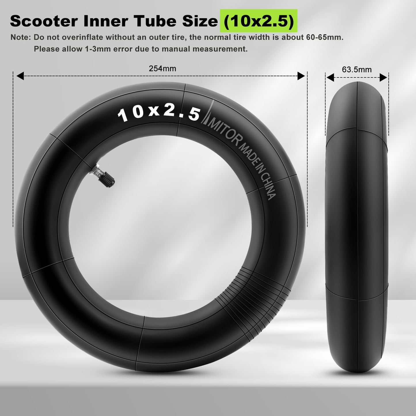 Amitor E Scooter inner tube 10x2.50 with 2 tire levers, 10 inch tube durable for Ninebot MAX G30D/G30D 2/G30/G30P/G30LP, 60/70-6.5 tube thickened with silver straight valve, 2PCS