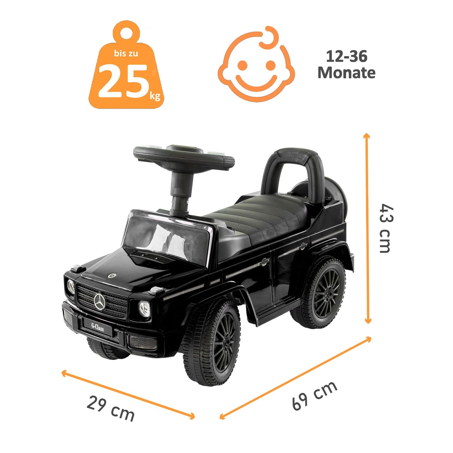 Mercedes G350d push car with quiet plastic wheels, ride-on toy for babies and toddlers, kids' vehicle, push-along car.