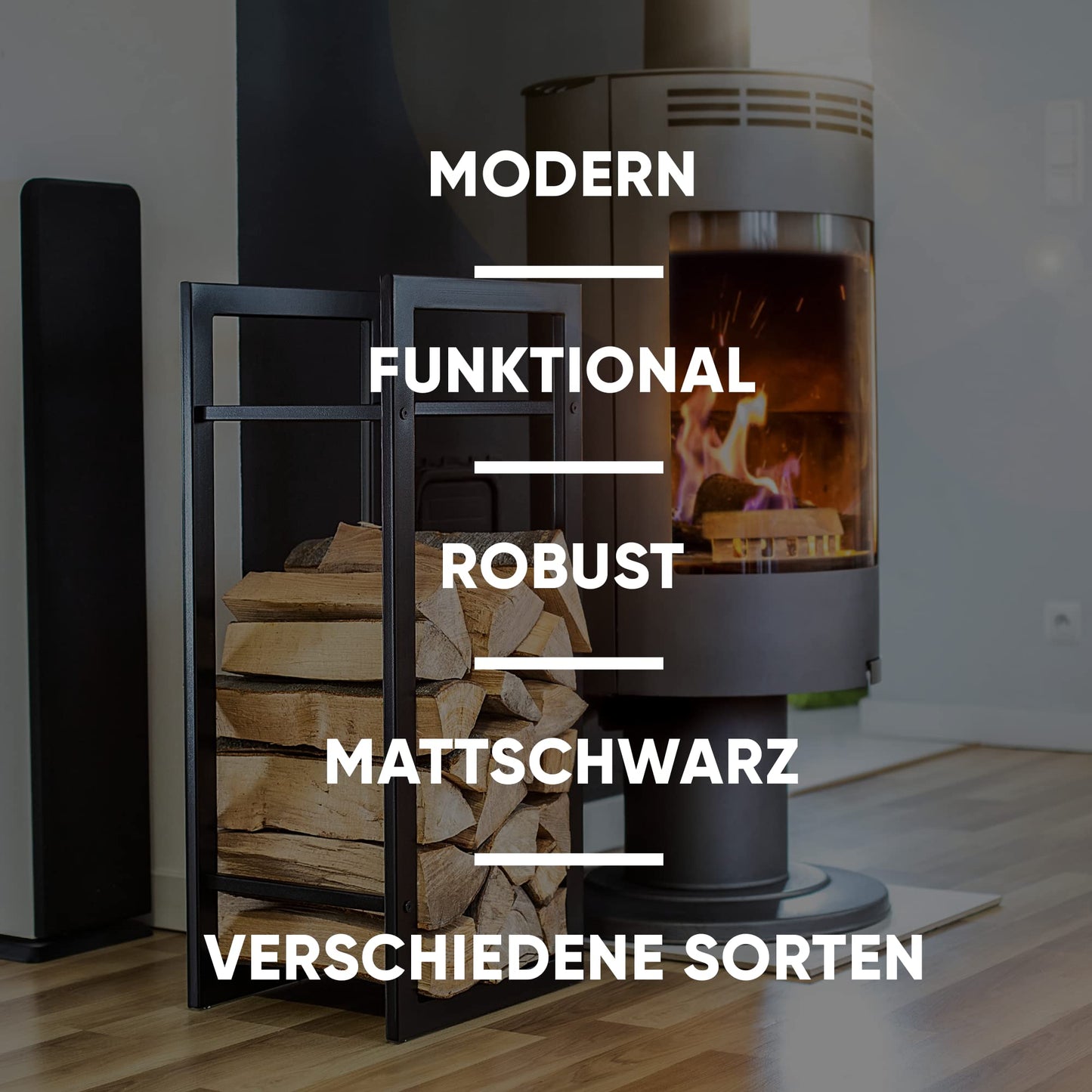 KADAX Fireplace Log Rack, Firewood Holder made of sturdy steel, black powder-coated log holder in various designs (29 x 40 x 90 cm)