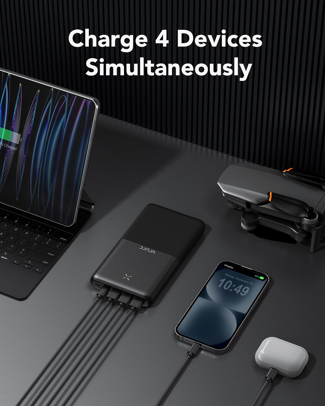 VRURC Power Bank 30000mAh 22.5W Portable Charger USB C Fast Charging External Battery Packs with 4 Outputs and 3 Inputs Compatible with iPhone, Huawei, Tablets, etc. (Black)