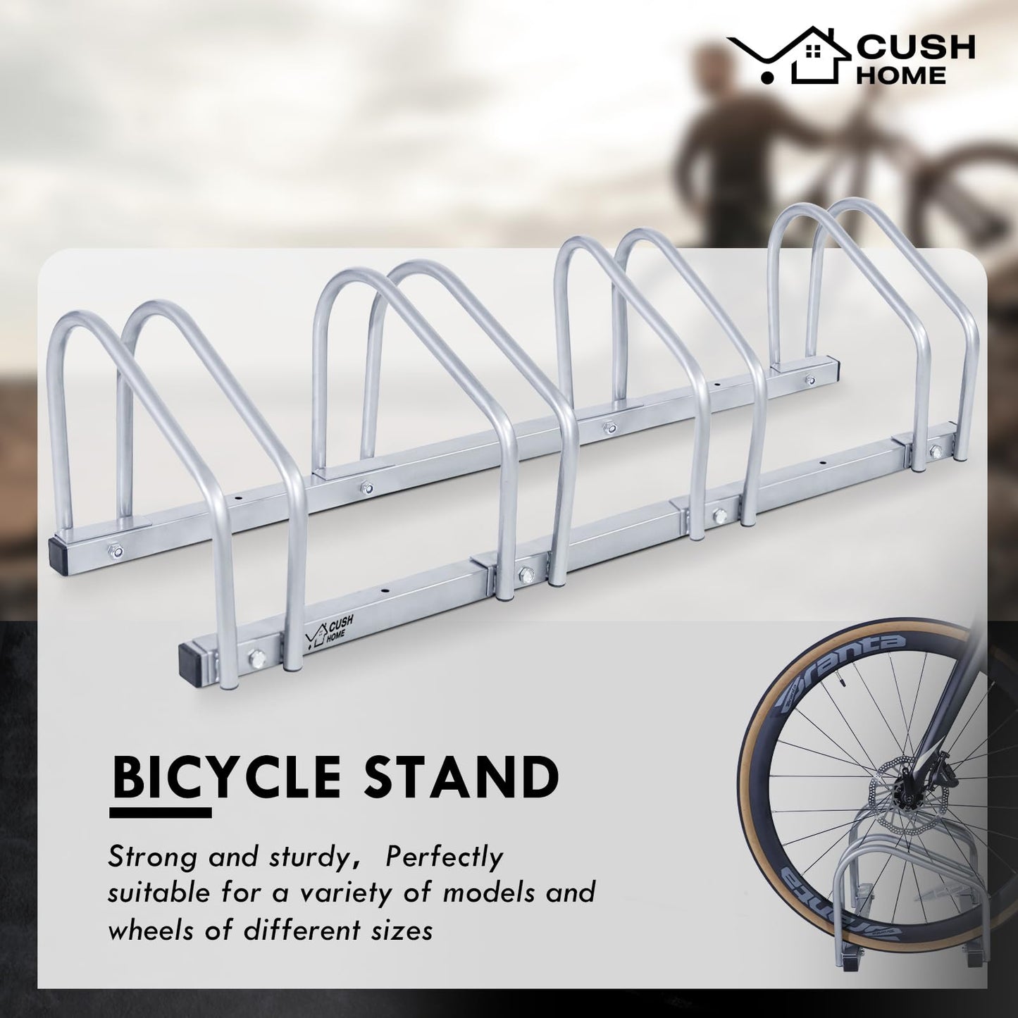 CCLIFE bike stand floor for 4 bikes with tire widths up to 65 mm Iron bike holder 101 x 32 x 26 cm