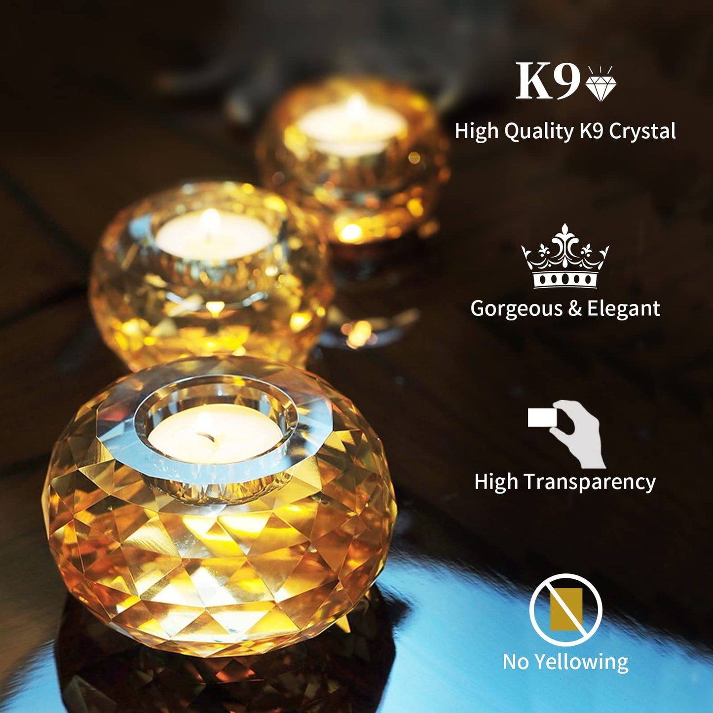Sziqiqi Crystal Ball Tealight Holder 3 Set, Clear Glass Candle Holder for Tea Lights Candle Stand for Living Room Dining Table Decor Wedding Gift Birthday Party Meditation
