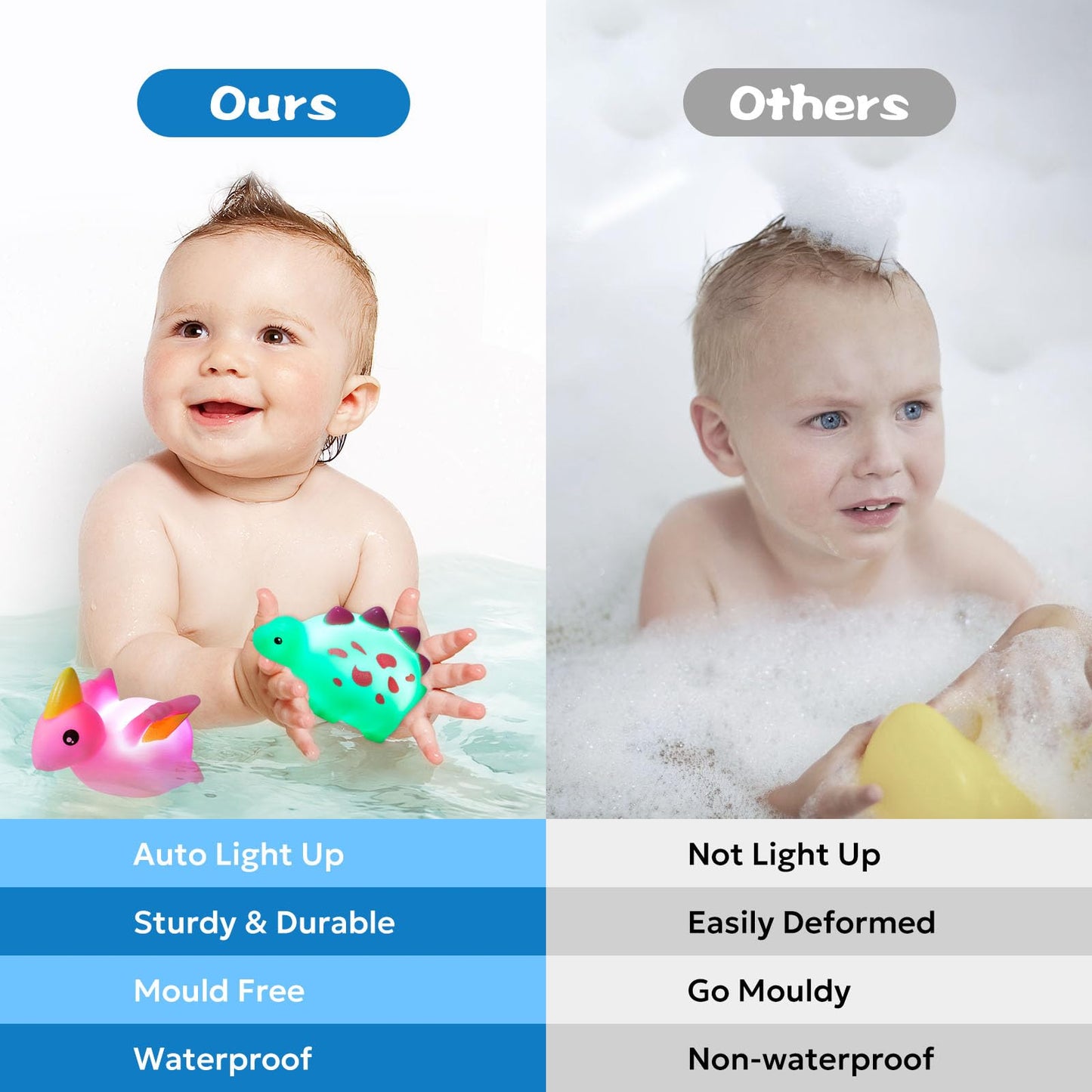 Jiosdo Bathtub Toy, 6 pieces Dinosaur Bath Toy with light, LED Bath Tub Toy for Kids, Bath Toy for Baby 1 2 3 year old, Glowing Water Toy Sensory Toy Bath Toys